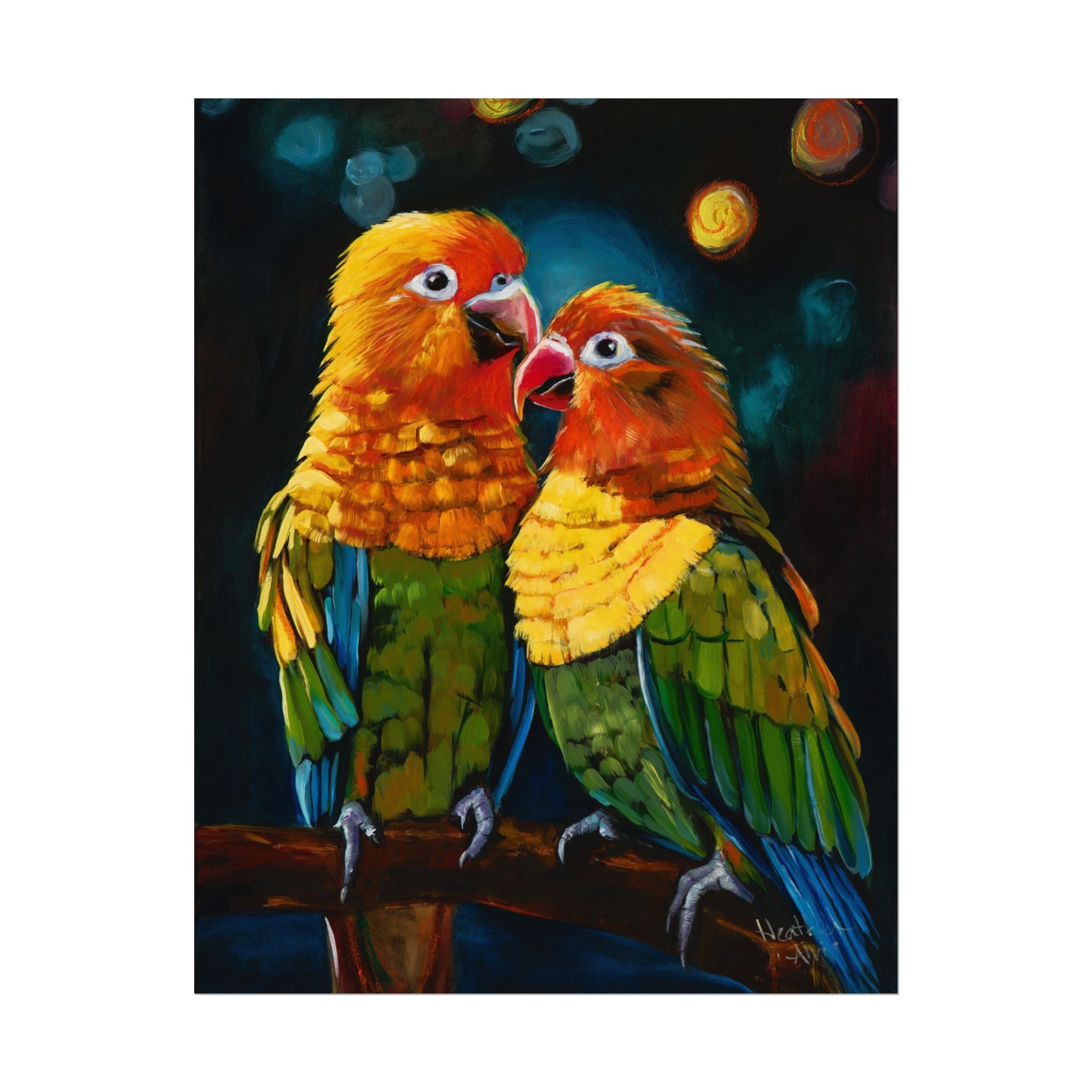 Sun Conure Parrots — Watercolor Paper