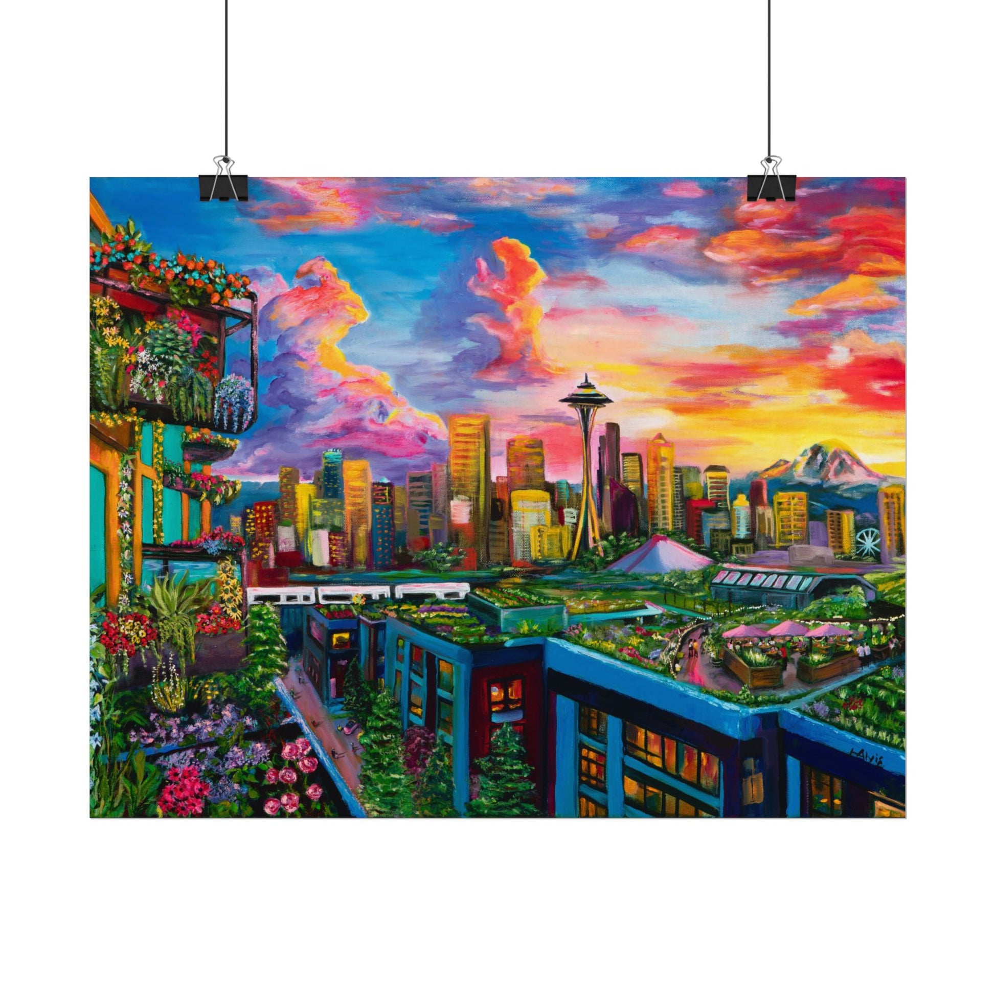 Seattle Sunset Skyline — Watercolor Paper