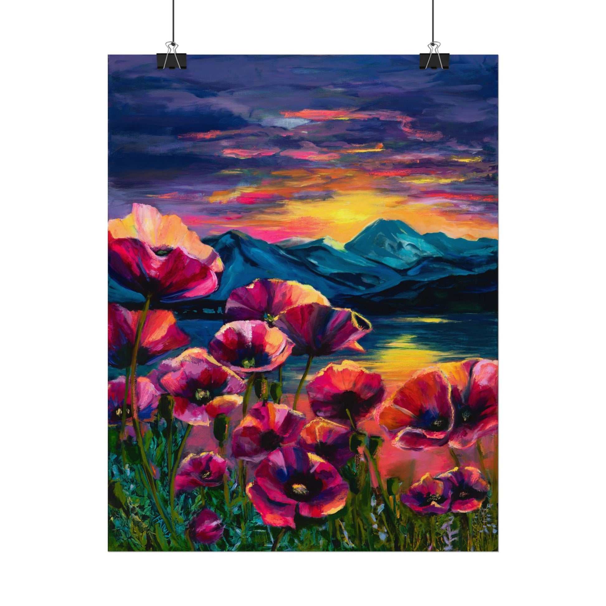 Poppy Sunset at the Lake — Watercolor Paper