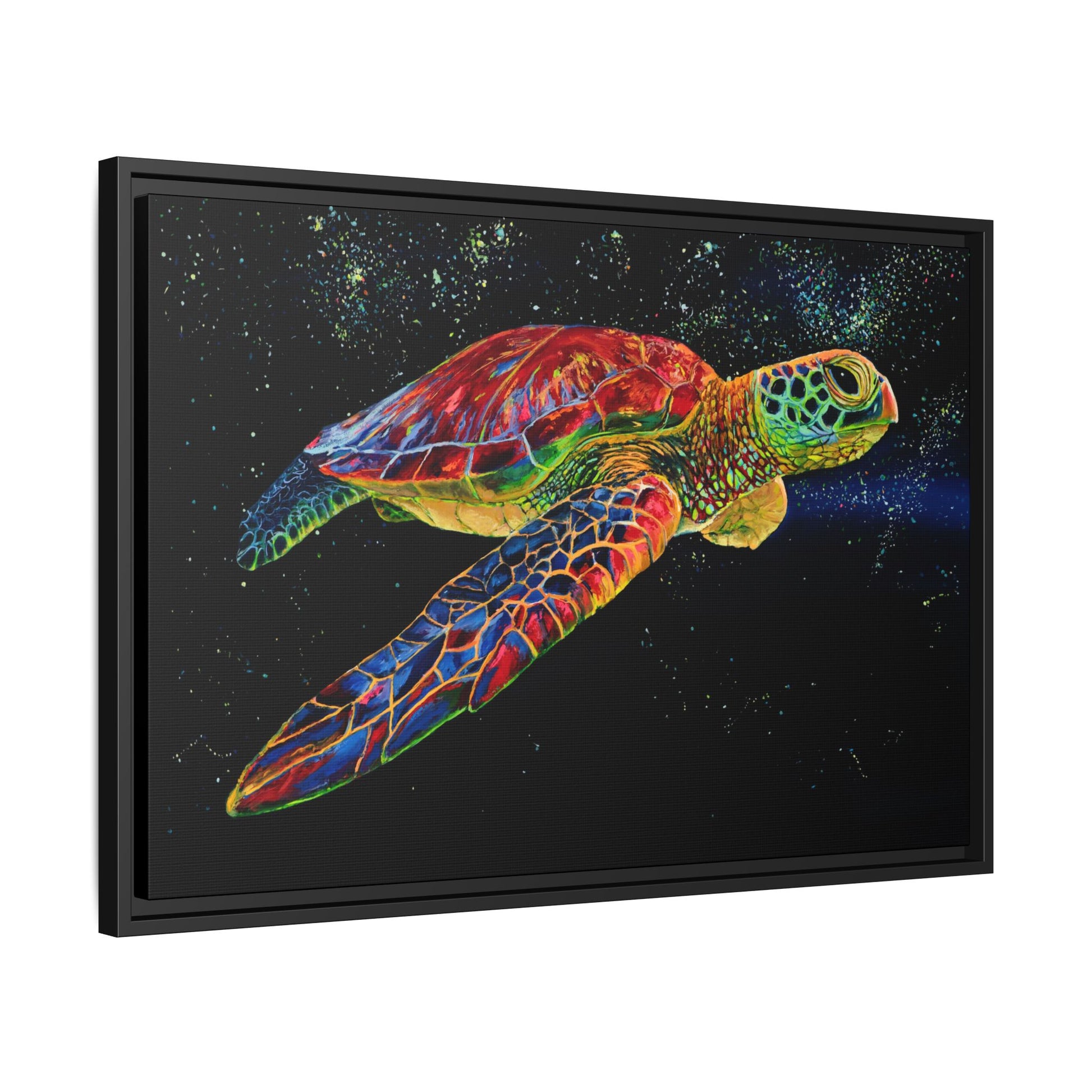 Sea Turtle in Bioluminescence — Framed Canvas