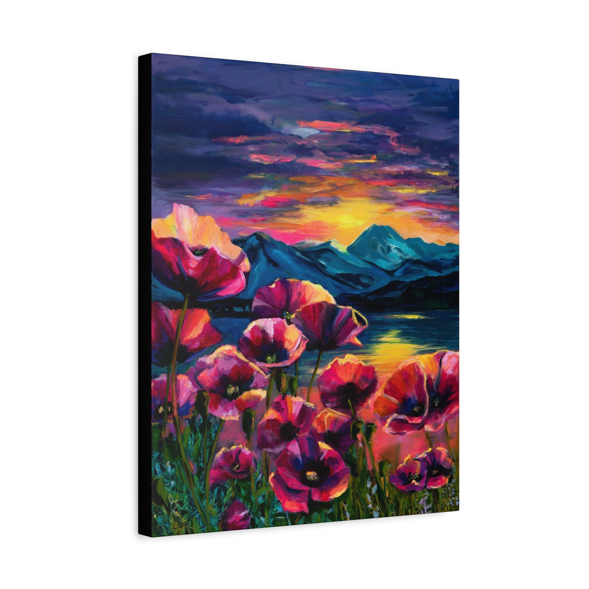 Poppy Sunset at the Lake - Stretched Canvas