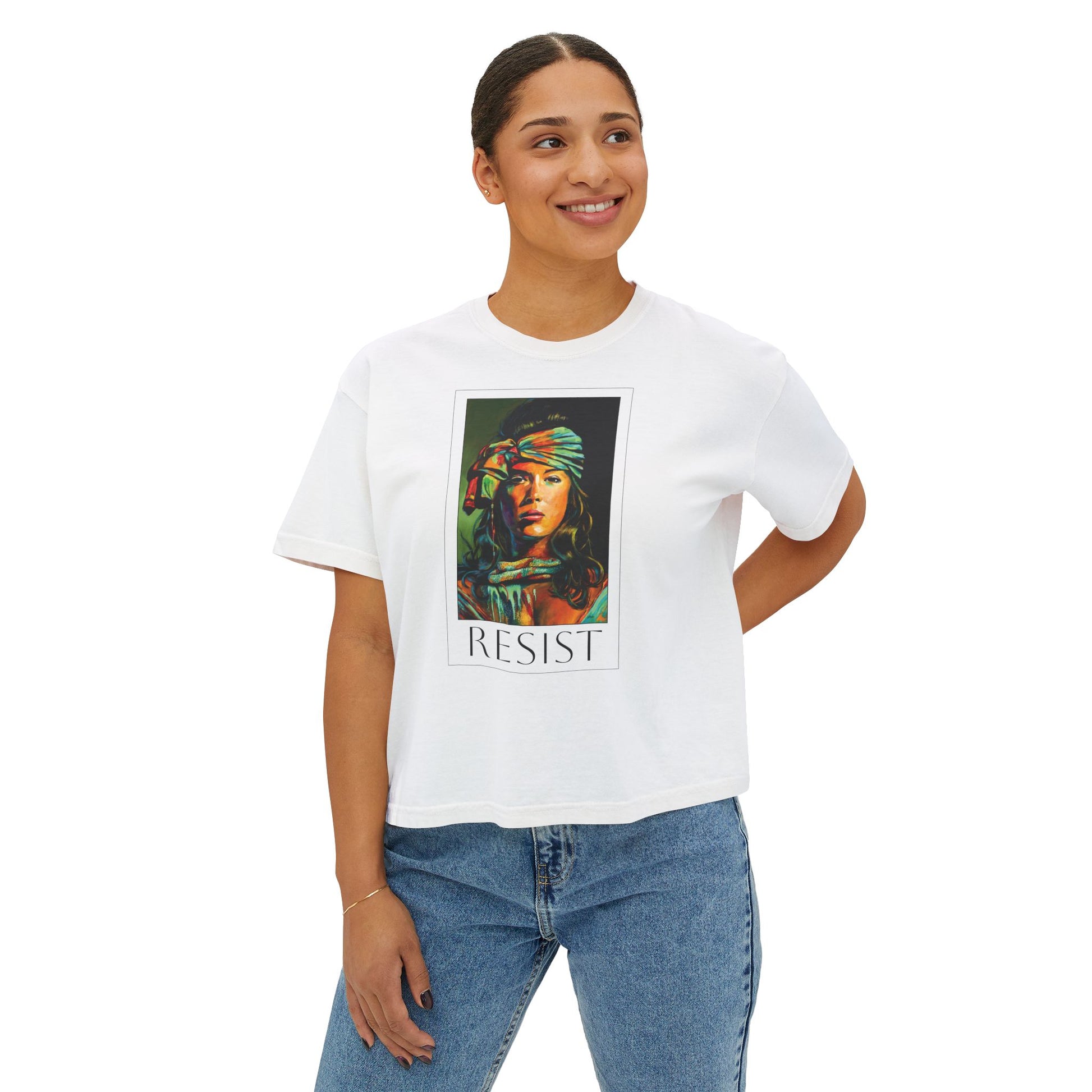 Resist Portrait Boxy Tee – Feminist Statement Graphic Tee