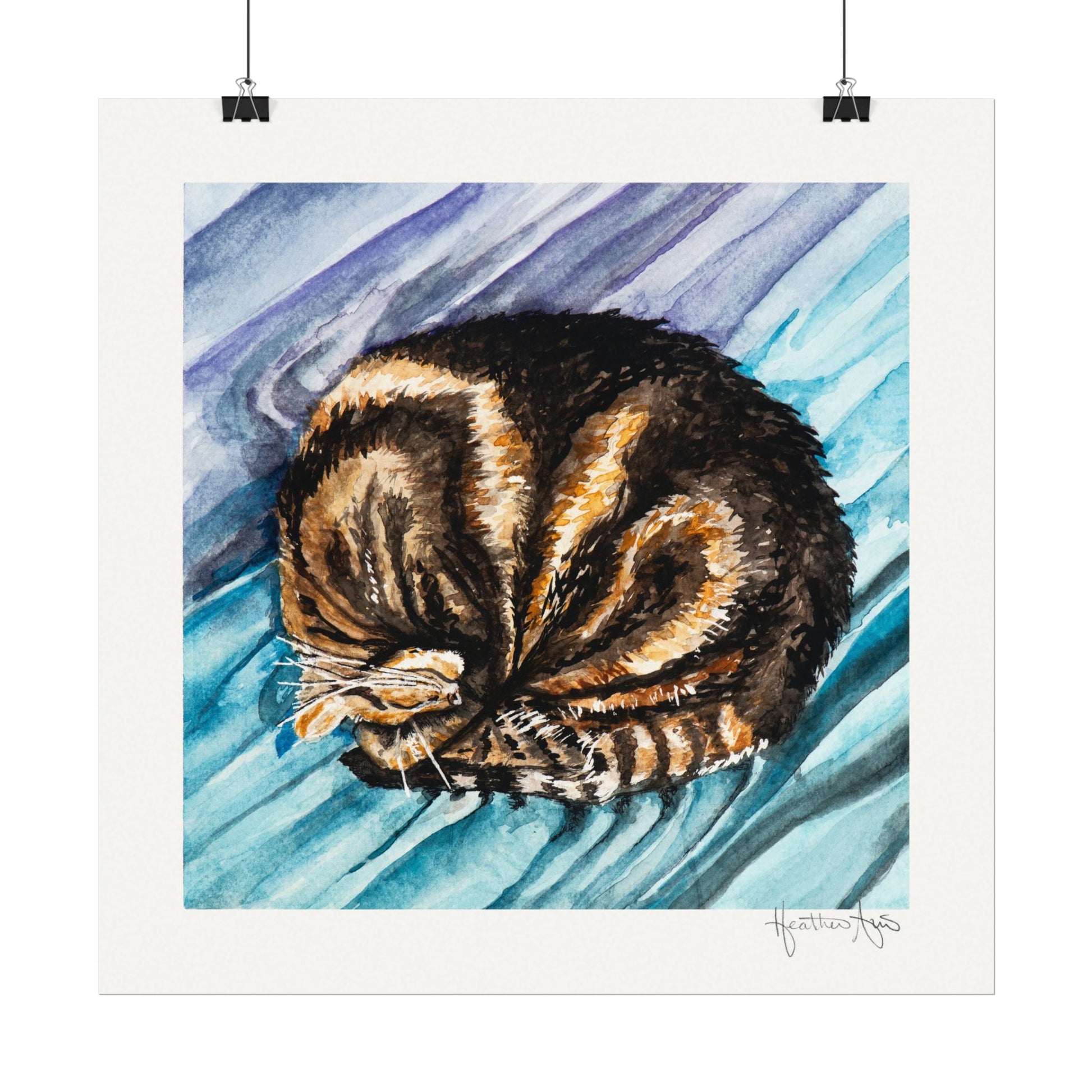 Curled Cat Napping — Watercolor Paper