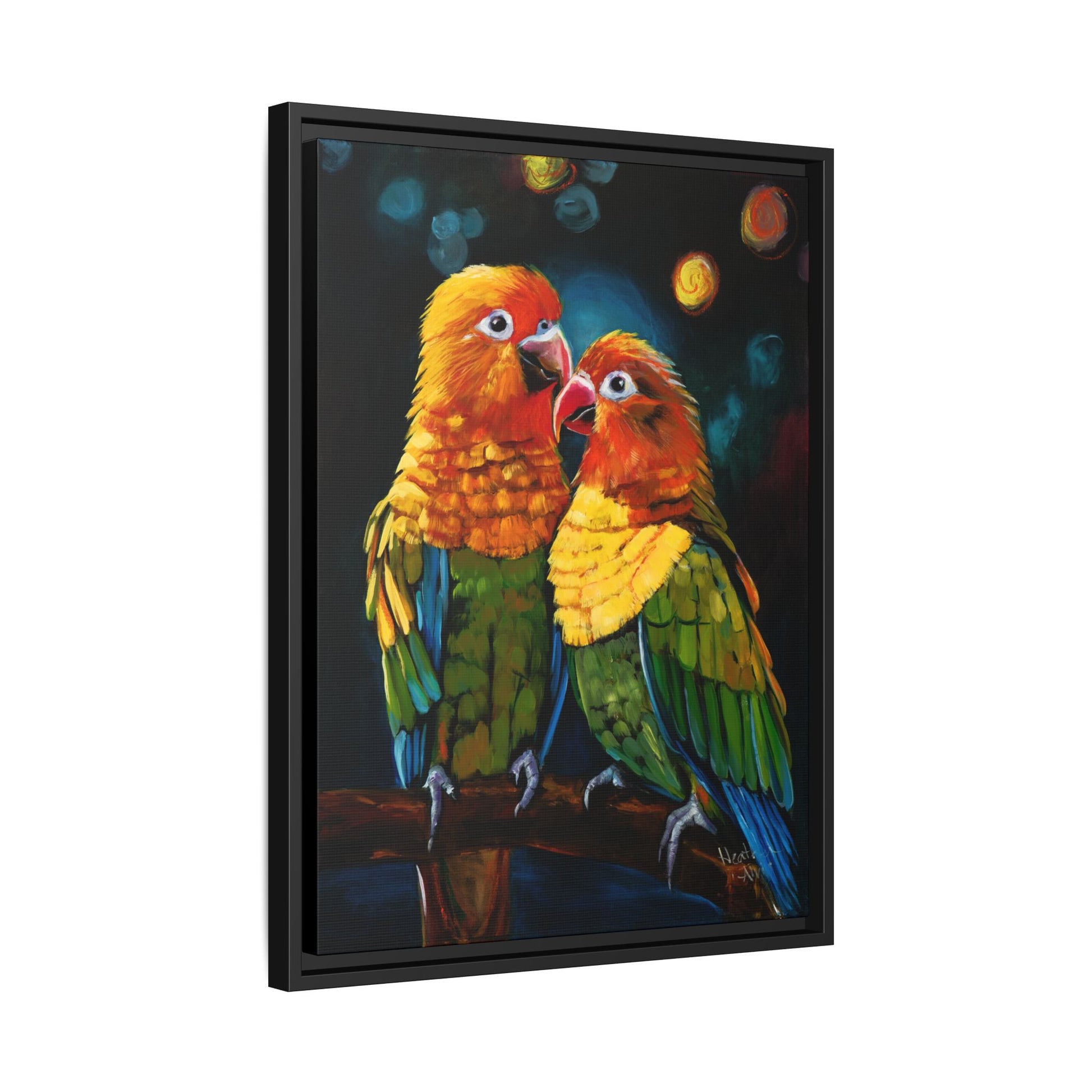 Sun Conure Parrots — Framed Canvas
