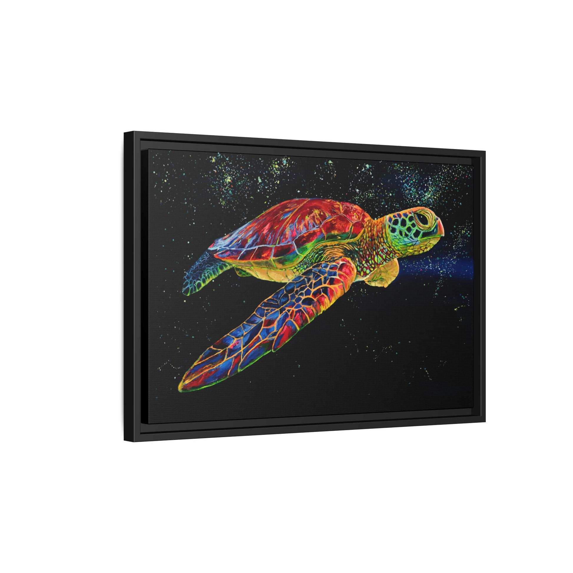 Sea Turtle in Bioluminescence — Framed Canvas