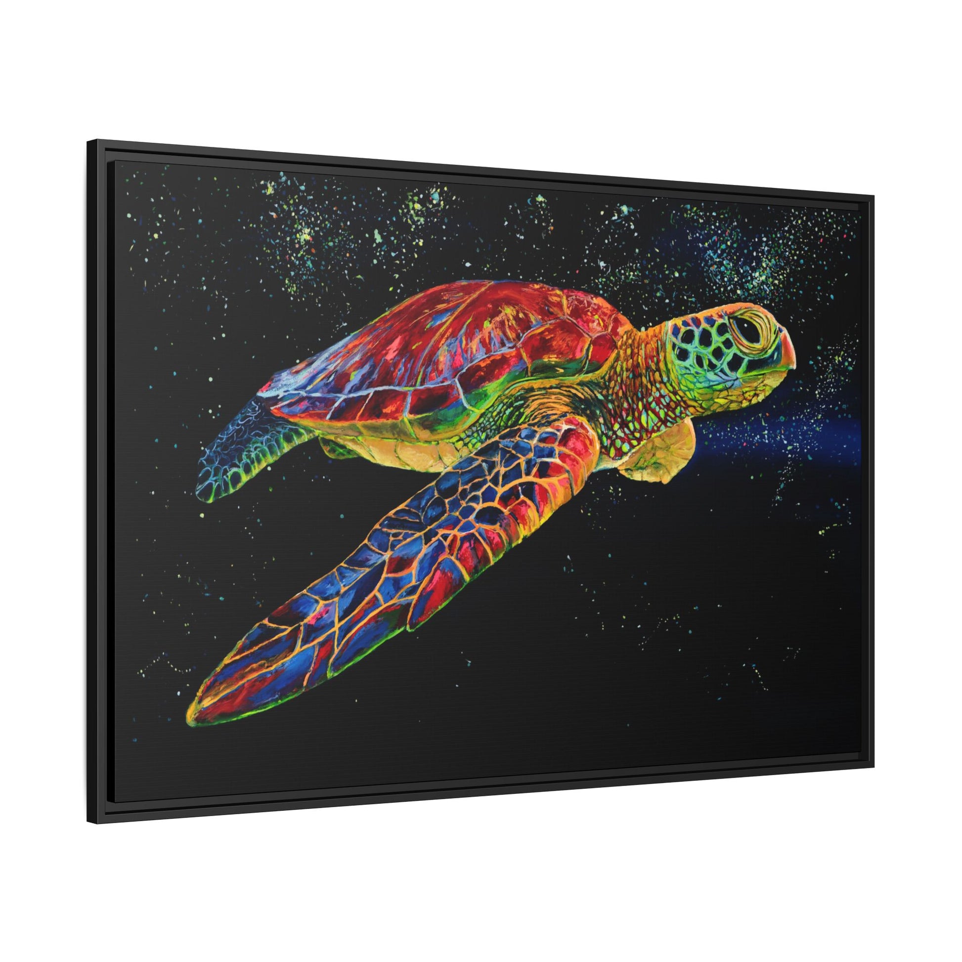 Sea Turtle in Bioluminescence — Framed Canvas