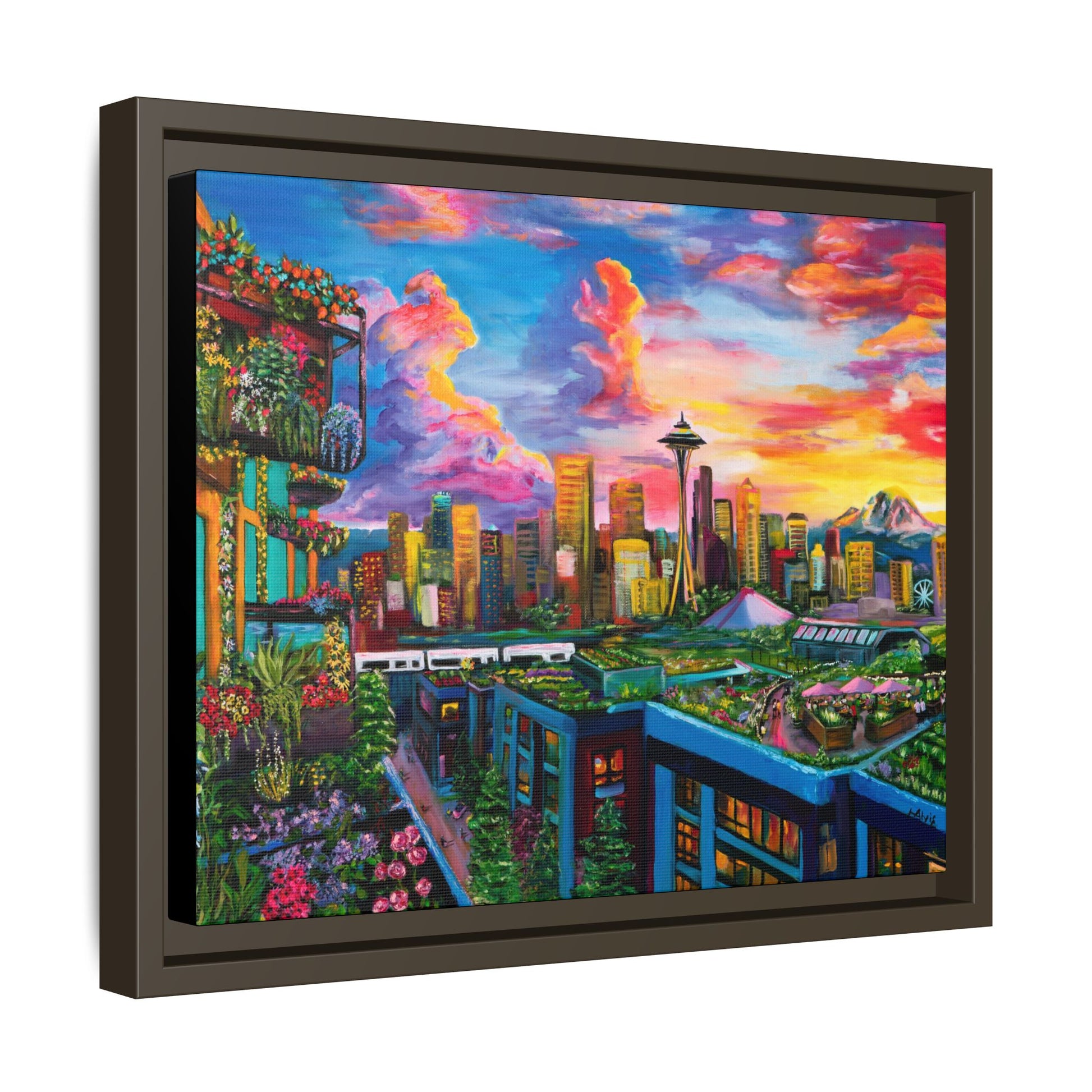 Seattle Sunset Skyline — Framed Canvas