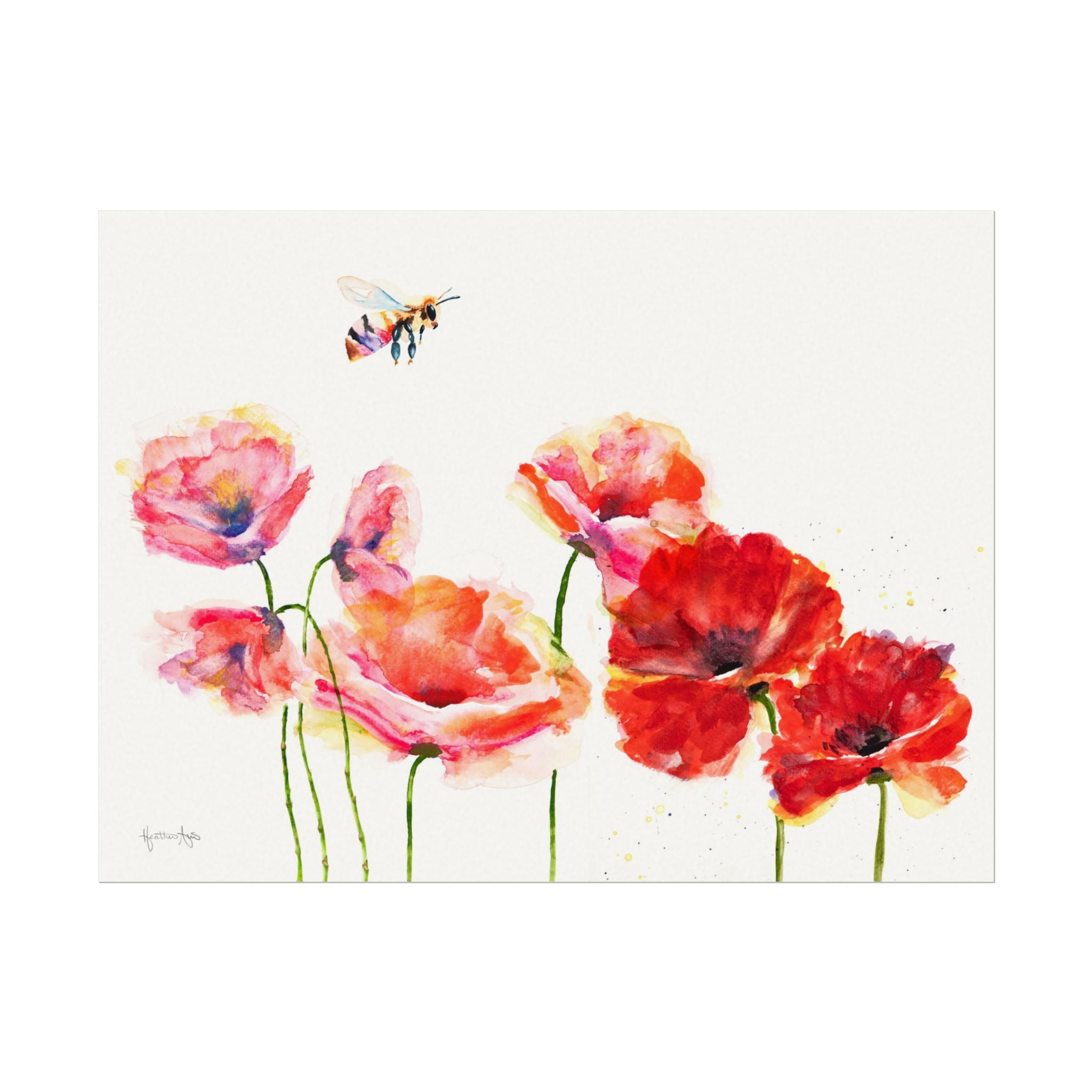 Poppy Field with Honeybee — Watercolor Paper