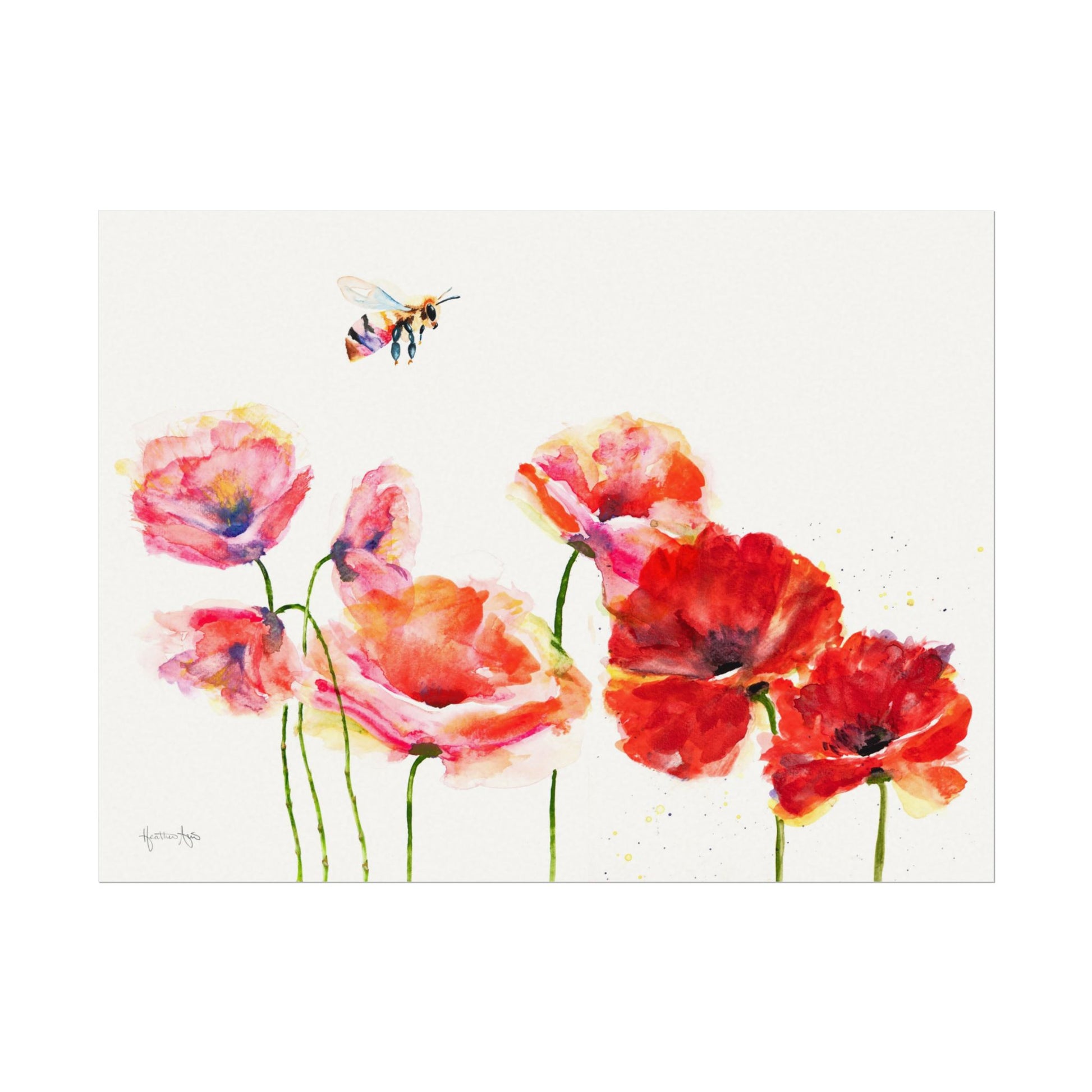 Poppy Field with Honeybee — Watercolor Paper