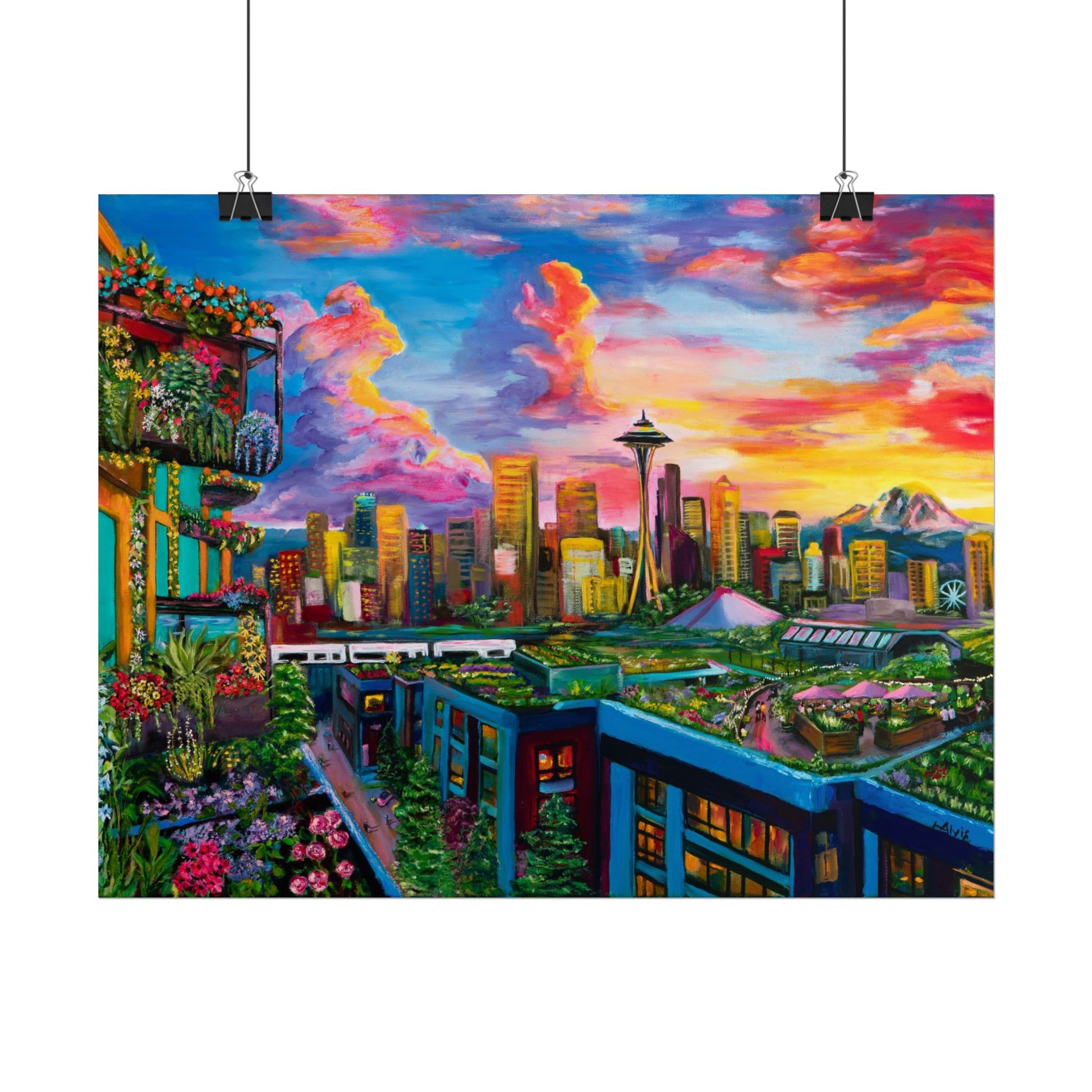 Seattle Sunset Skyline — Rolled Poster
