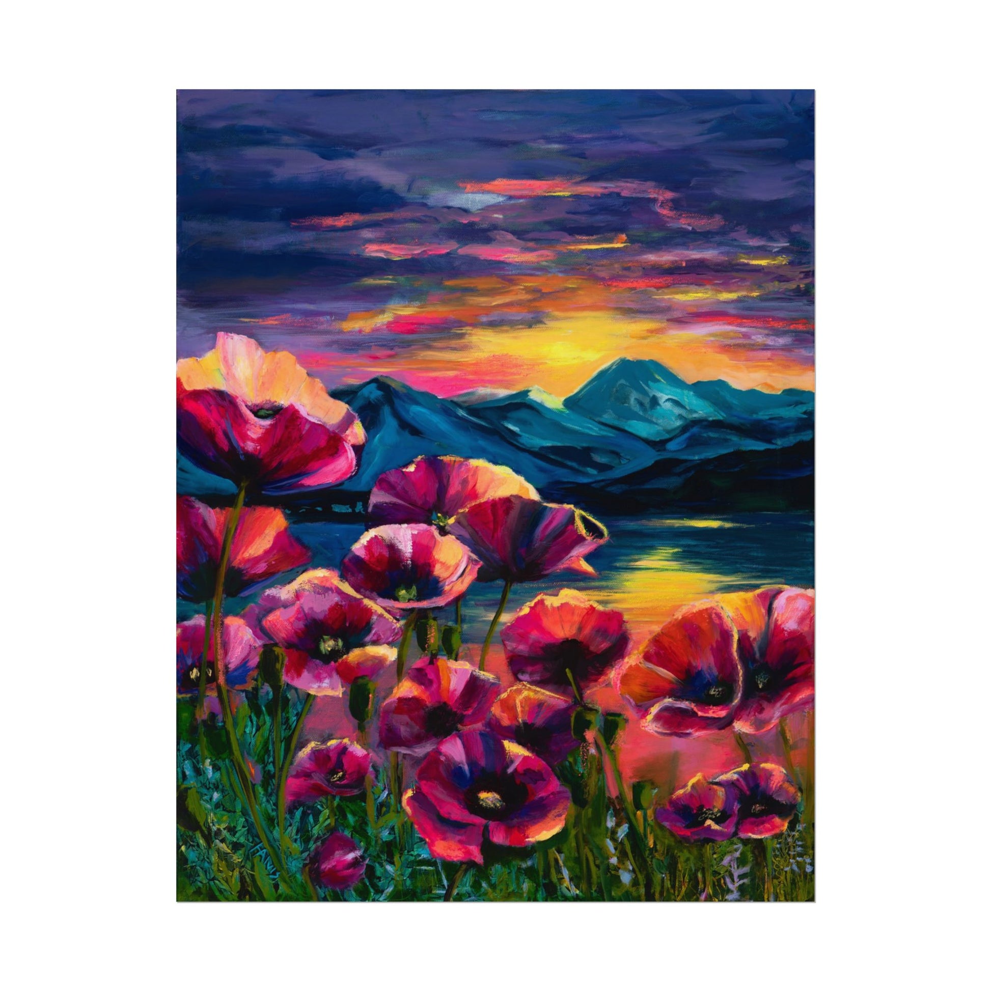 Poppy Sunset at the Lake — Watercolor Paper