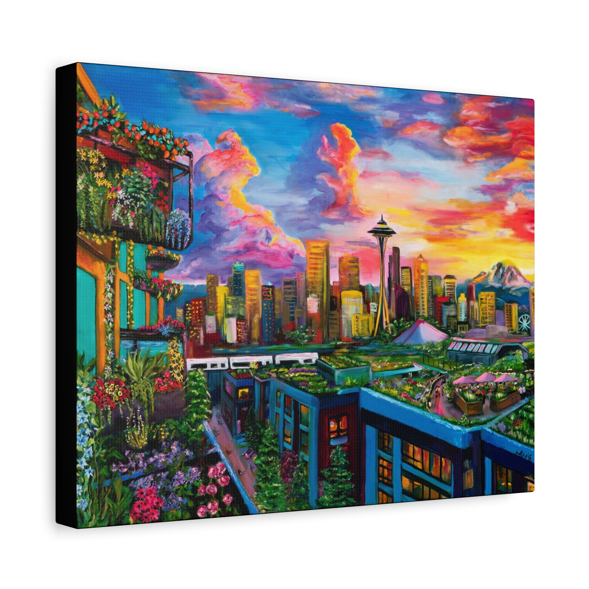 Seattle Sunset Skyline — Stretched Canvas