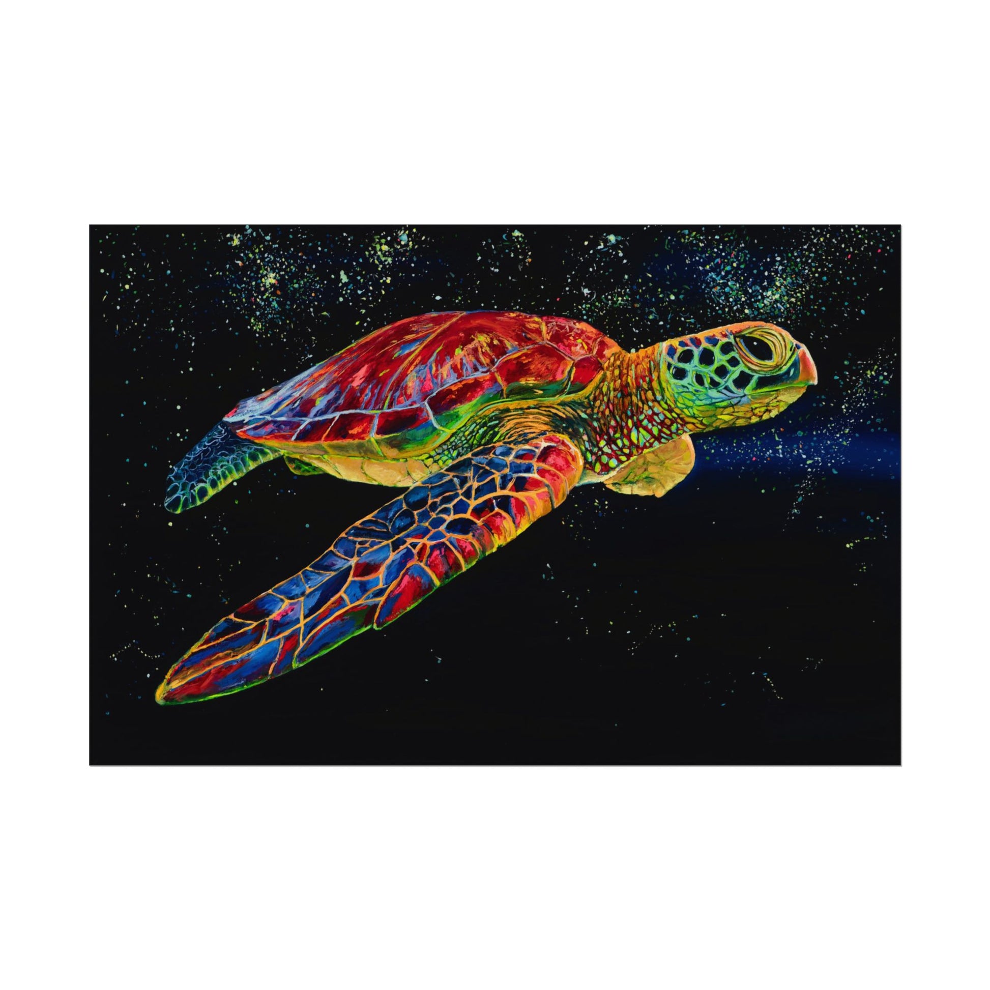 Sea Turtle in Bioluminescence — Watercolor Paper