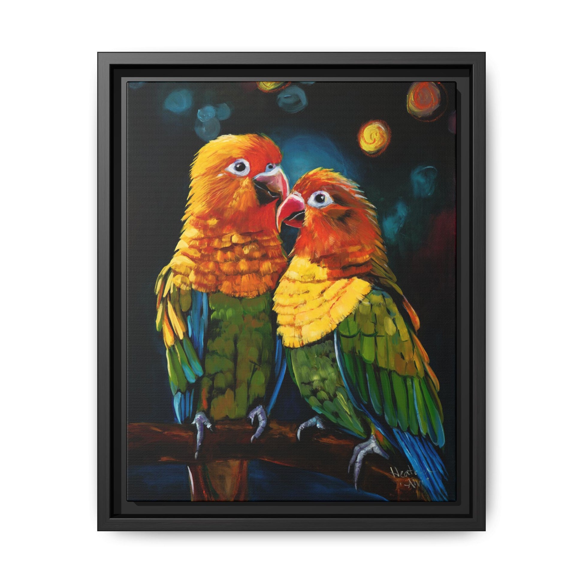 Sun Conure Parrots — Framed Canvas