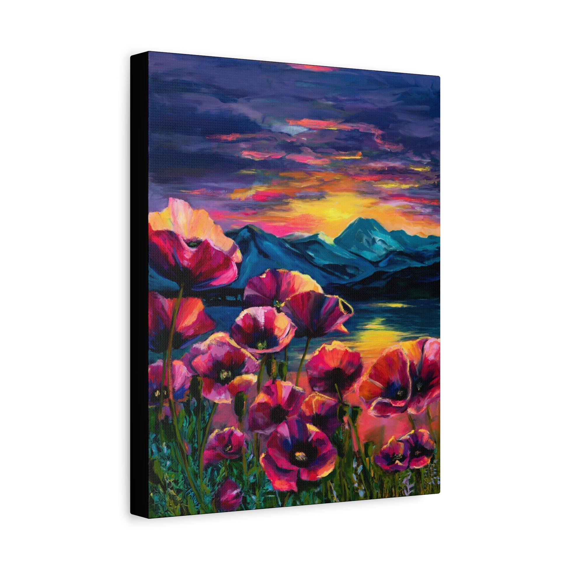 Poppy Sunset at the Lake - Stretched Canvas