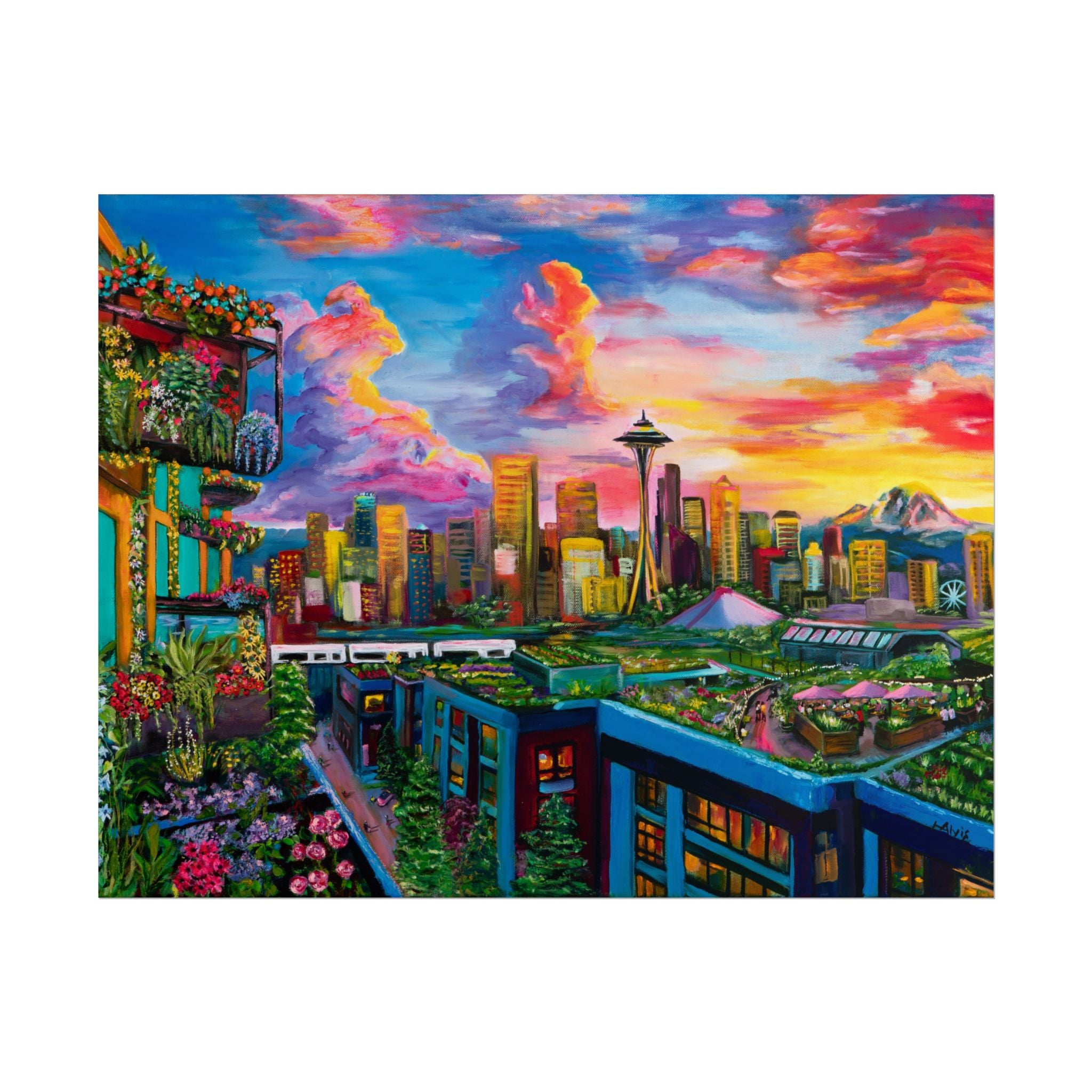 Seattle Sunset Skyline — Rolled Poster