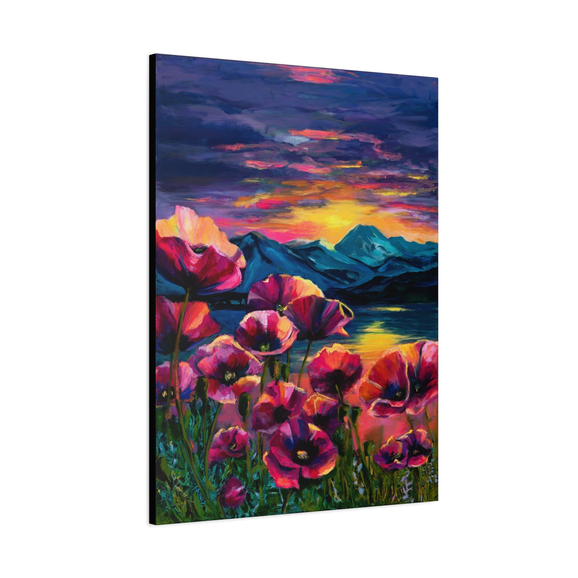Poppy Sunset at the Lake - Stretched Canvas