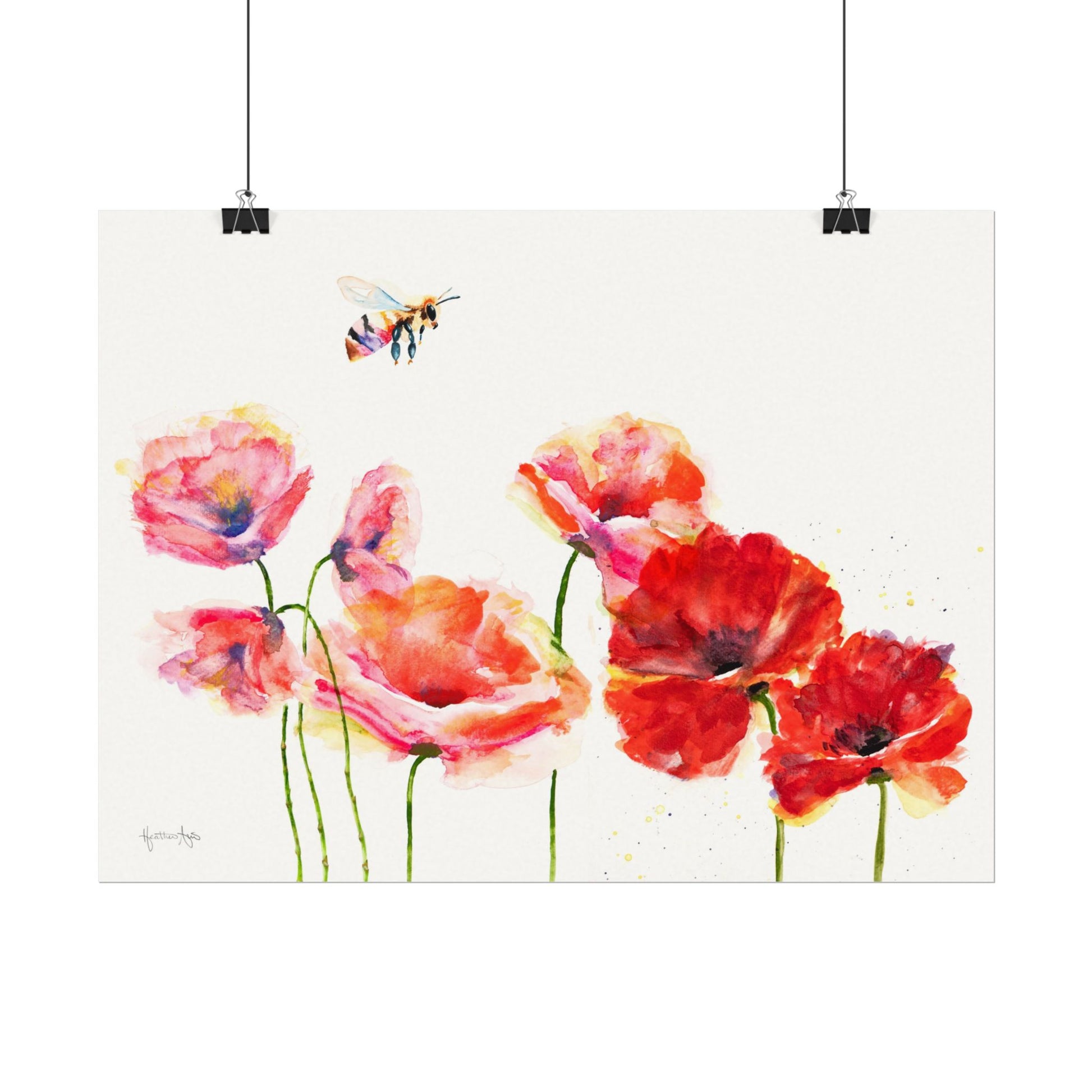 Poppy Field with Honeybee — Watercolor Paper