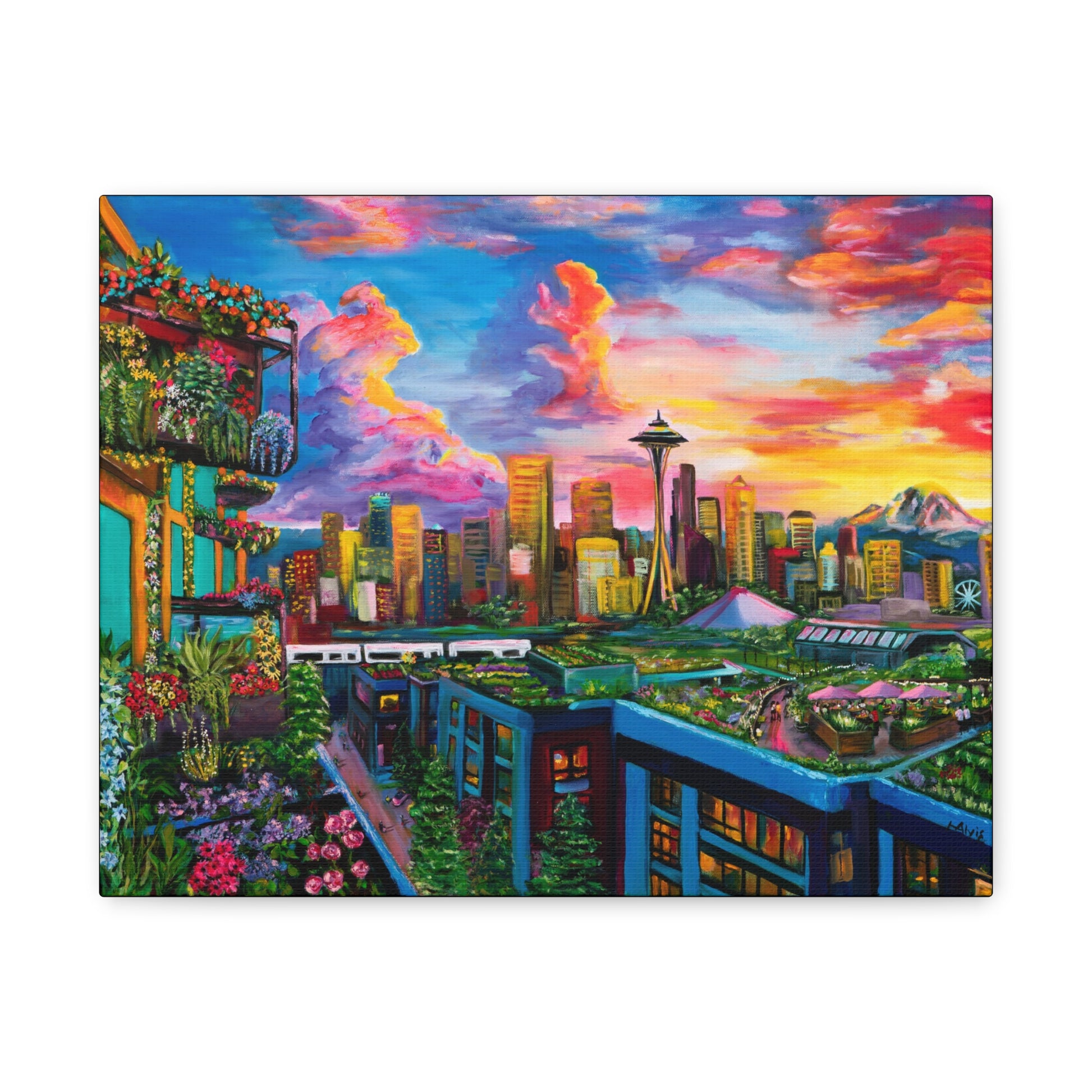 Seattle Sunset Skyline — Stretched Canvas