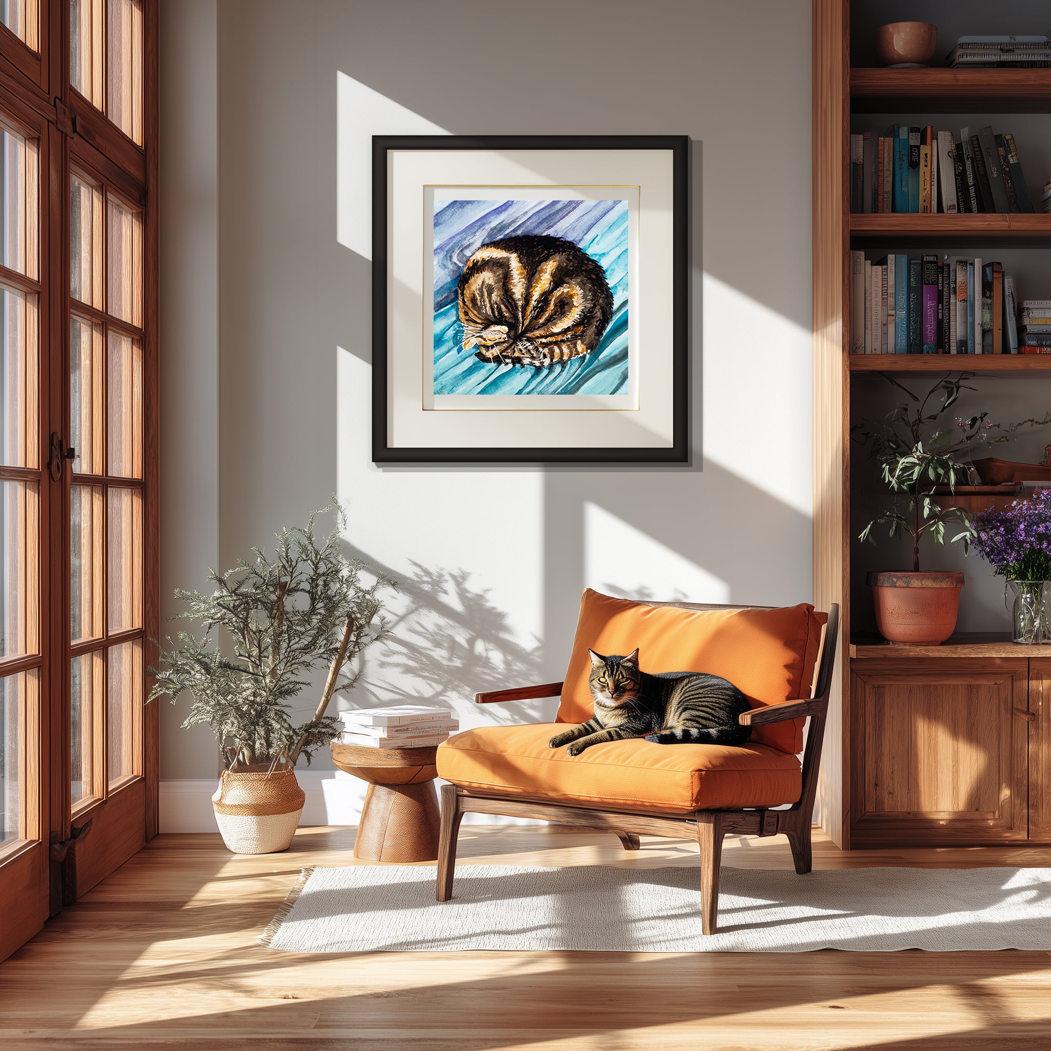 Curled Cat Napping — Watercolor Paper