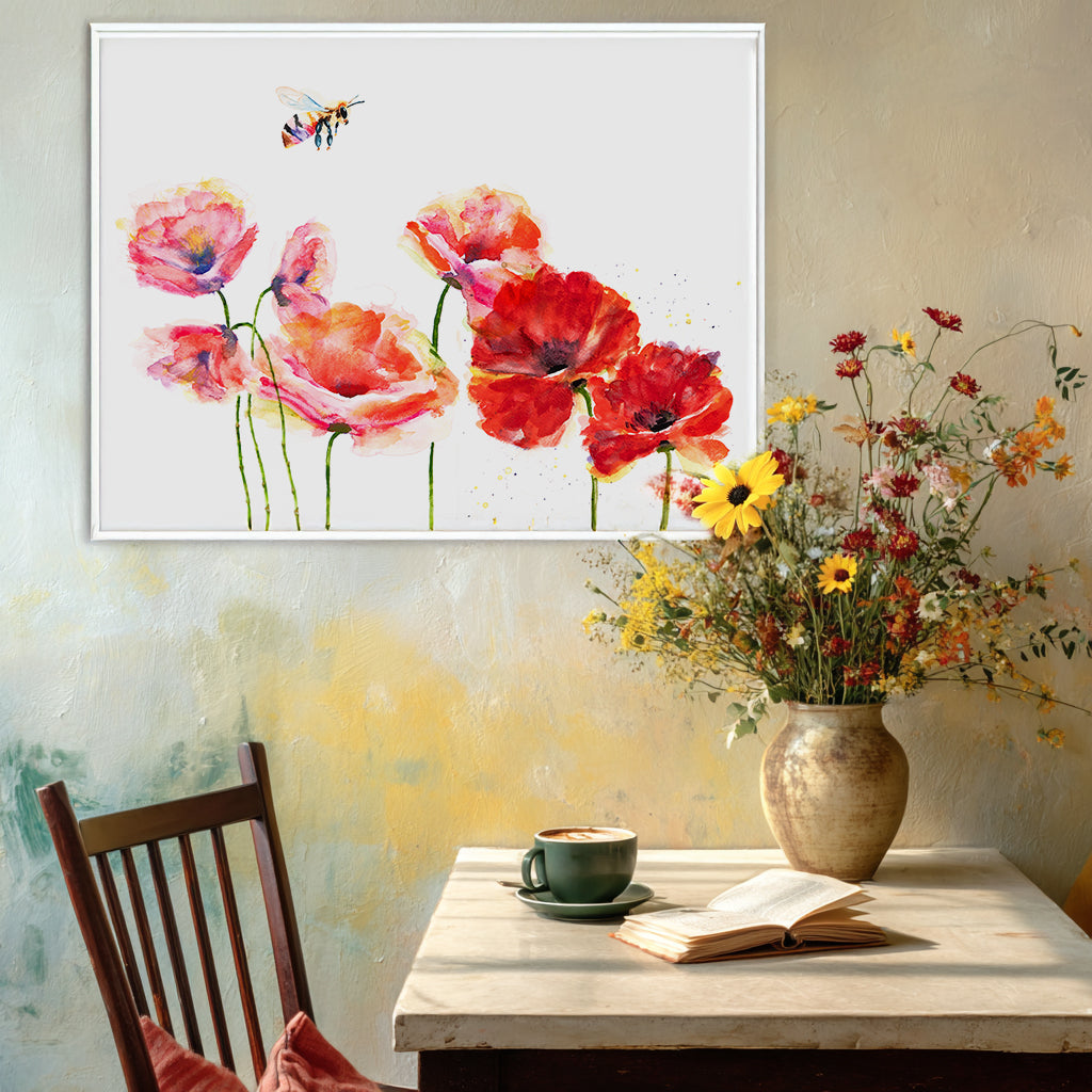 Poppy Field with Honeybee — Watercolor Paper