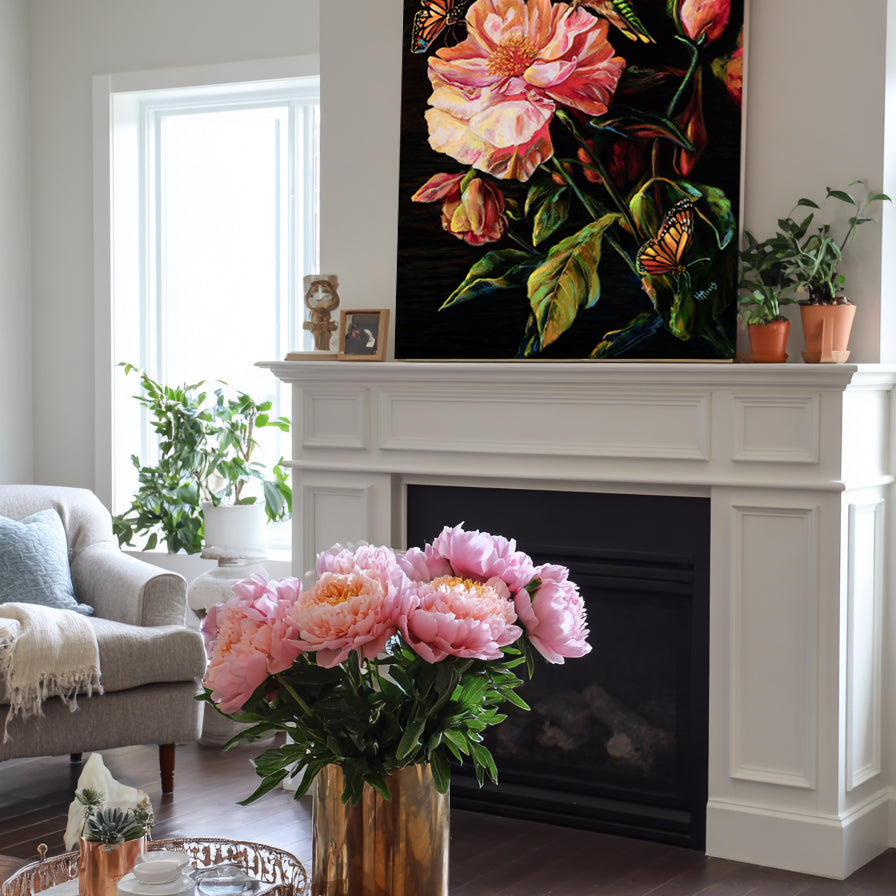 First Light: Hummingbird and the Peony — Original