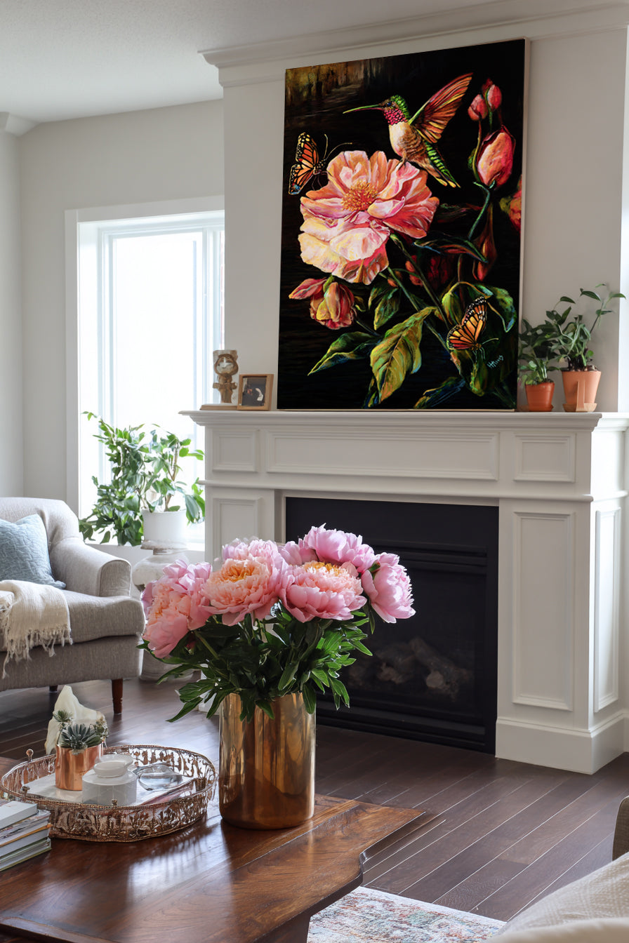 First Light: Hummingbird and the Peony — Original