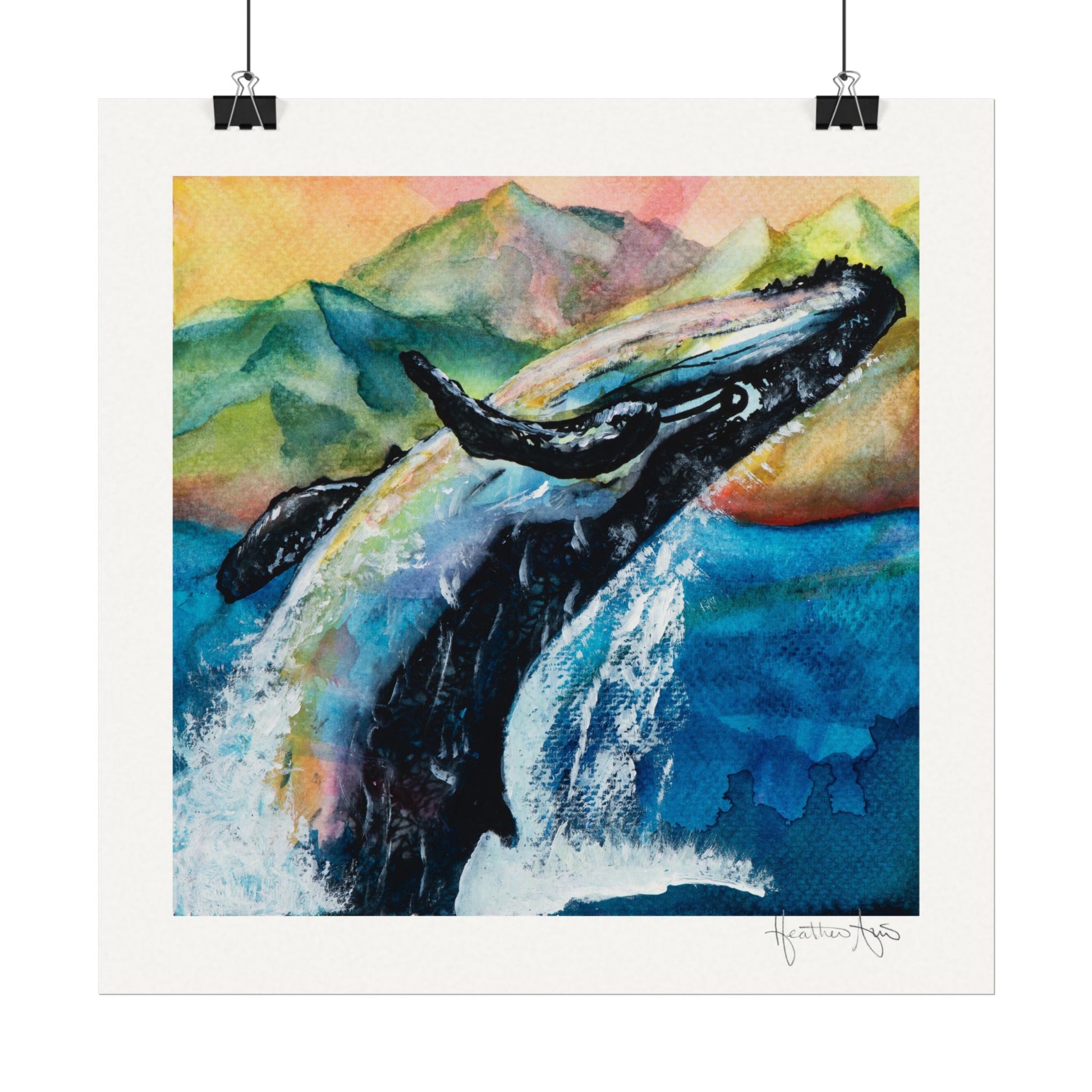 Whale Breaching — Watercolor Paper
