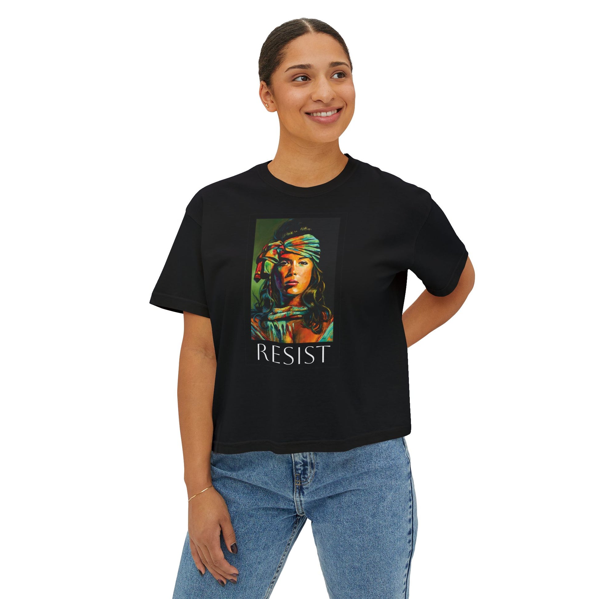 Resist Portrait Boxy Tee – Feminist Statement Graphic Tee