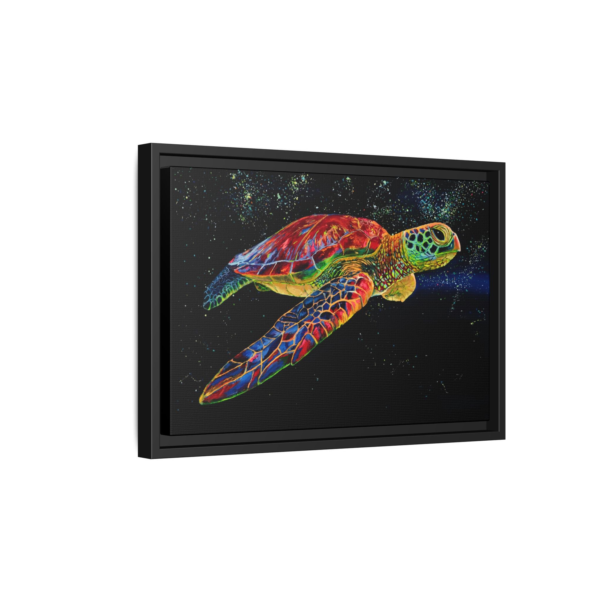 Sea Turtle in Bioluminescence — Framed Canvas