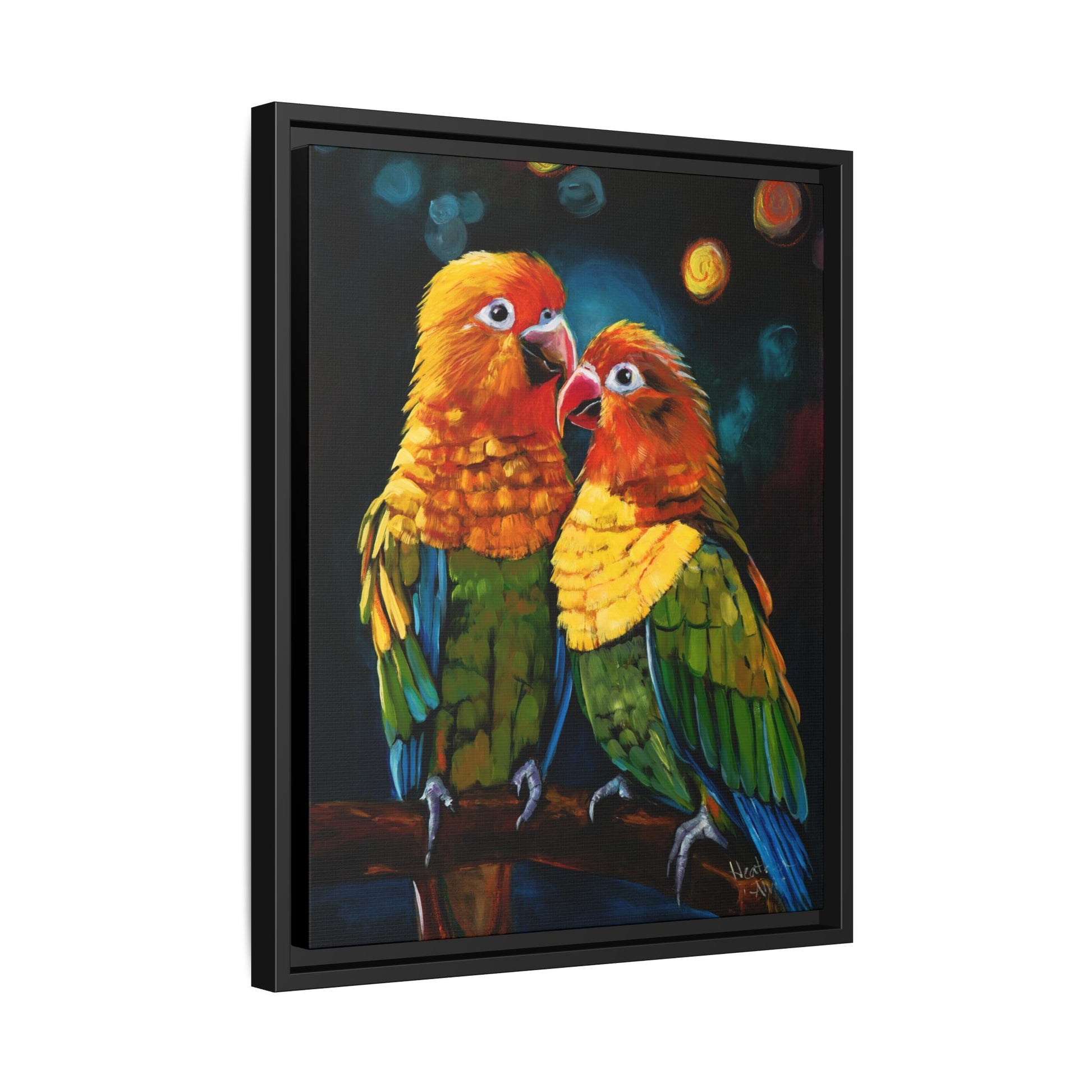 Sun Conure Parrots — Framed Canvas