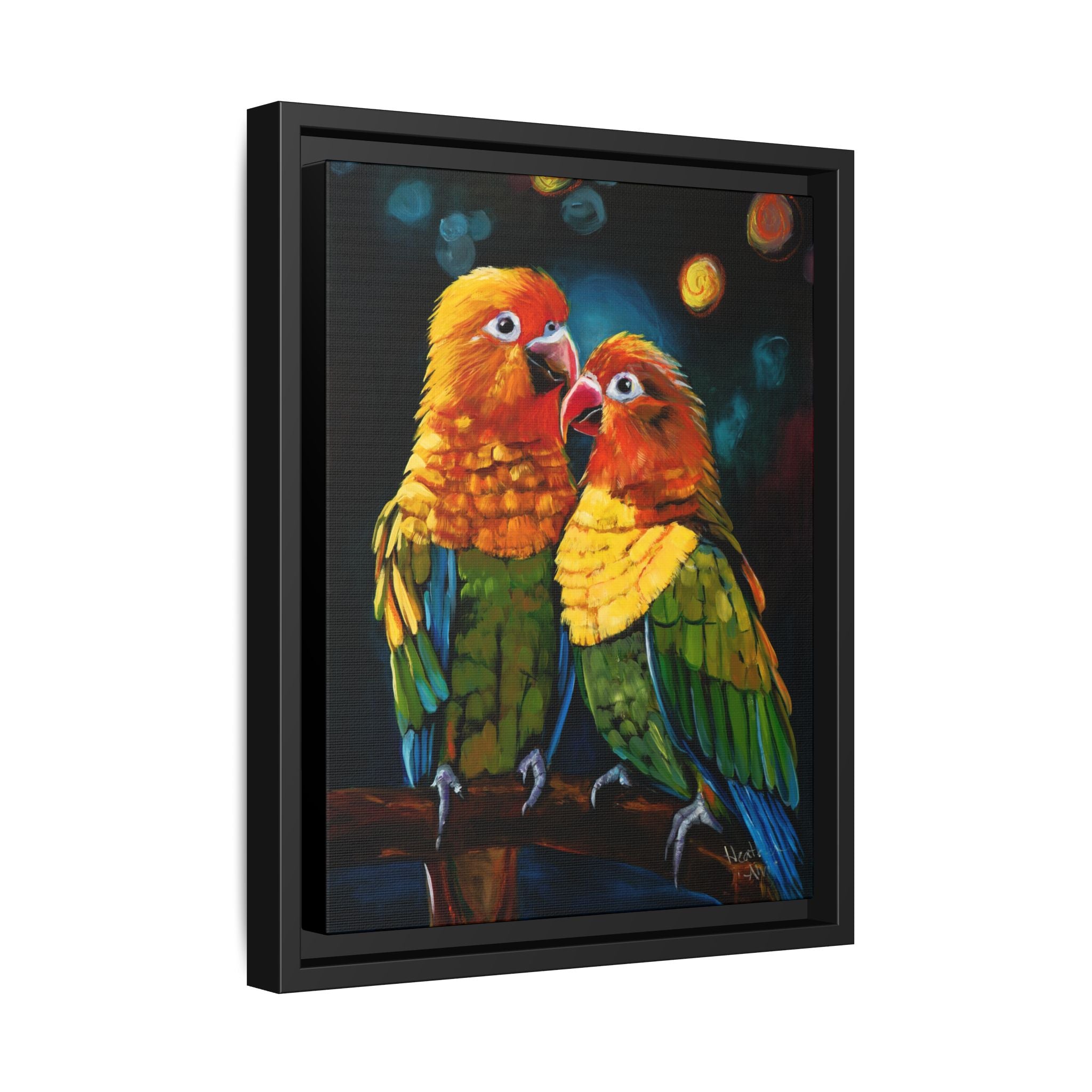 Sun Conure Parrots — Framed Canvas