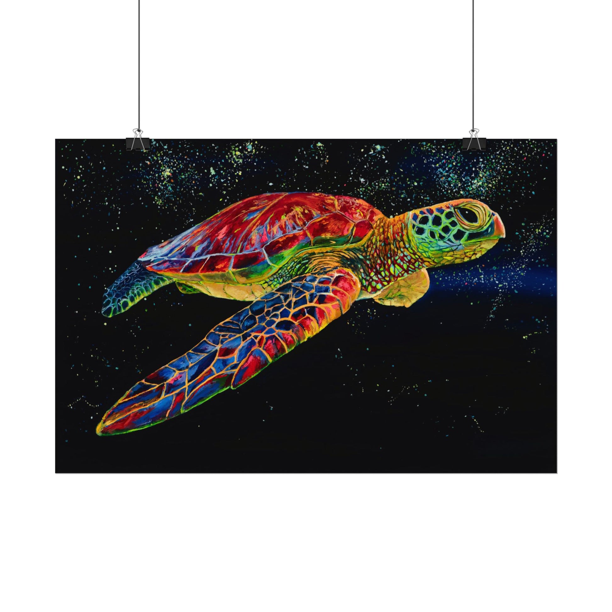 Sea Turtle in Bioluminescence — Watercolor Paper