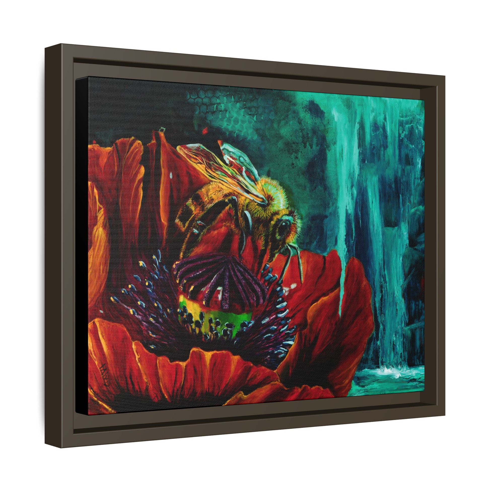 Honeybee and the Poppy – Framed Canvas