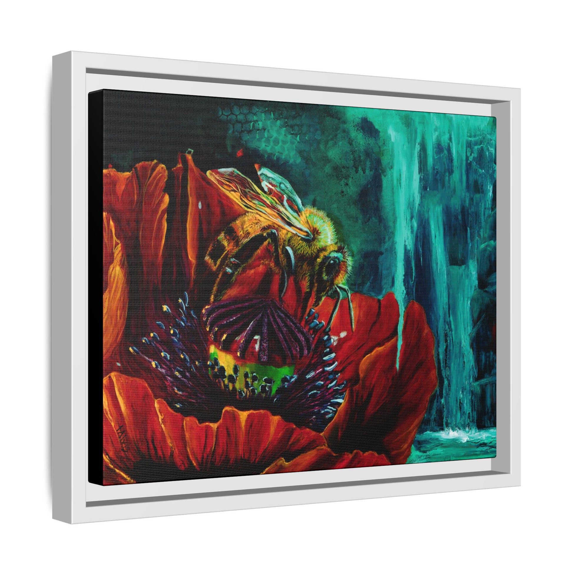 Honeybee and the Poppy – Framed Canvas