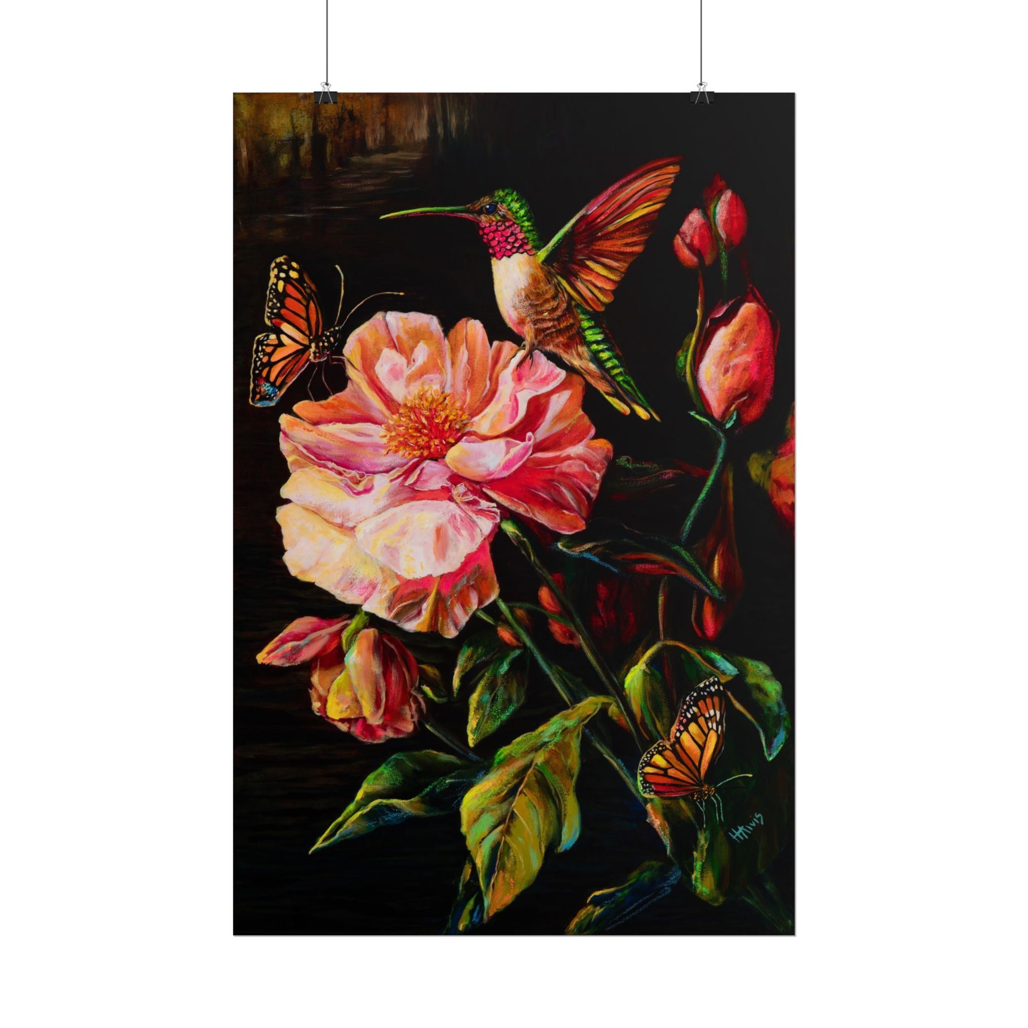 First Light: Hummingbird and the Peony — Rolled Poster