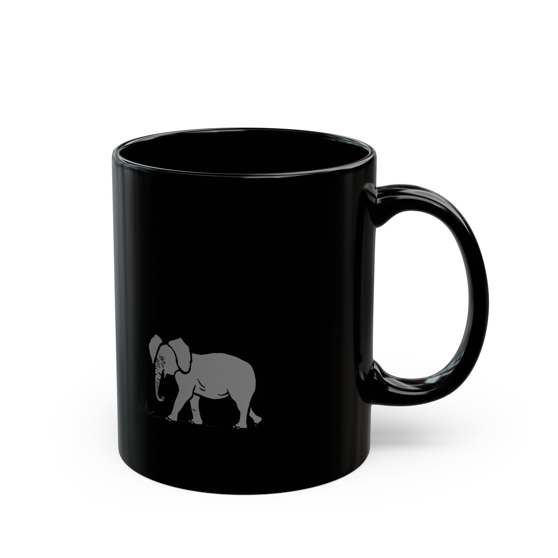Elephant Silhouette Black Mug — Minimal Grey Elephant Coffee Cup (11oz/15oz)