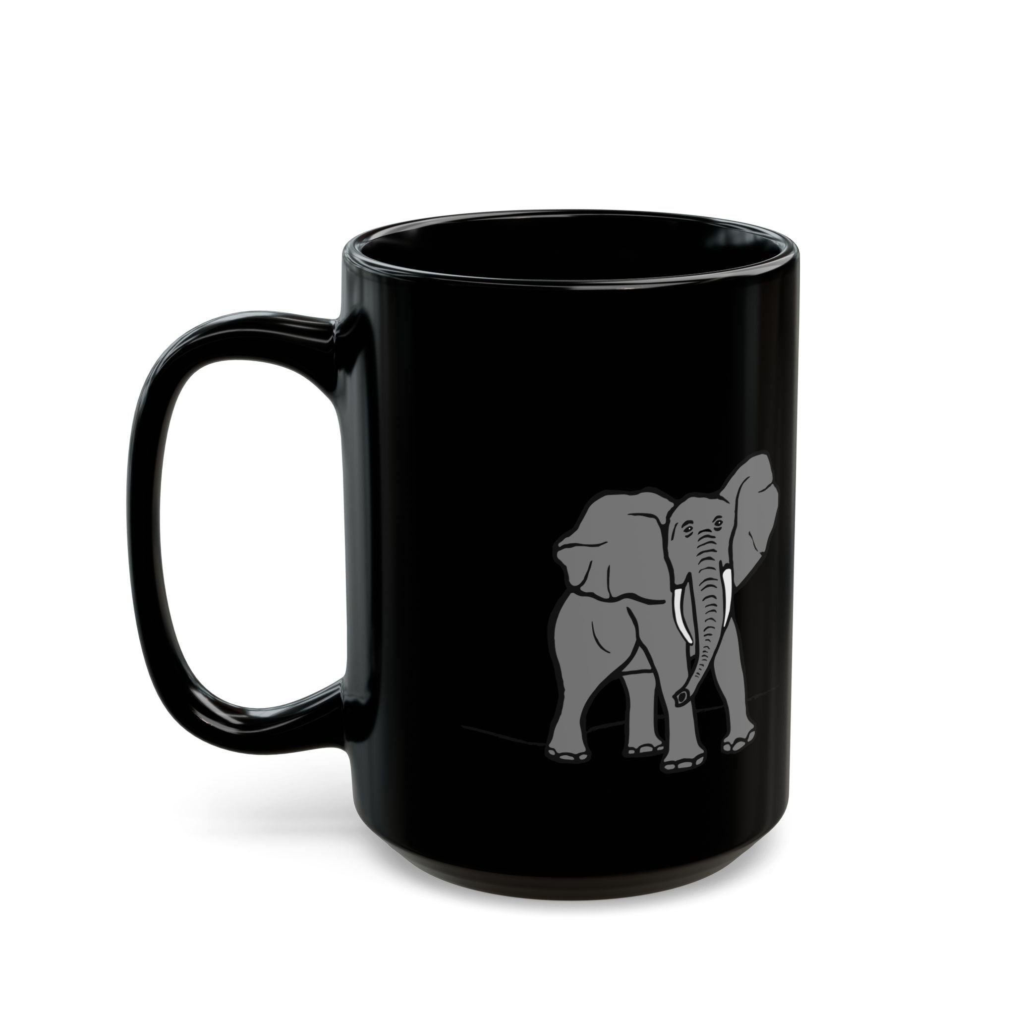 Elephant Silhouette Black Mug — Minimal Grey Elephant Coffee Cup (11oz/15oz)
