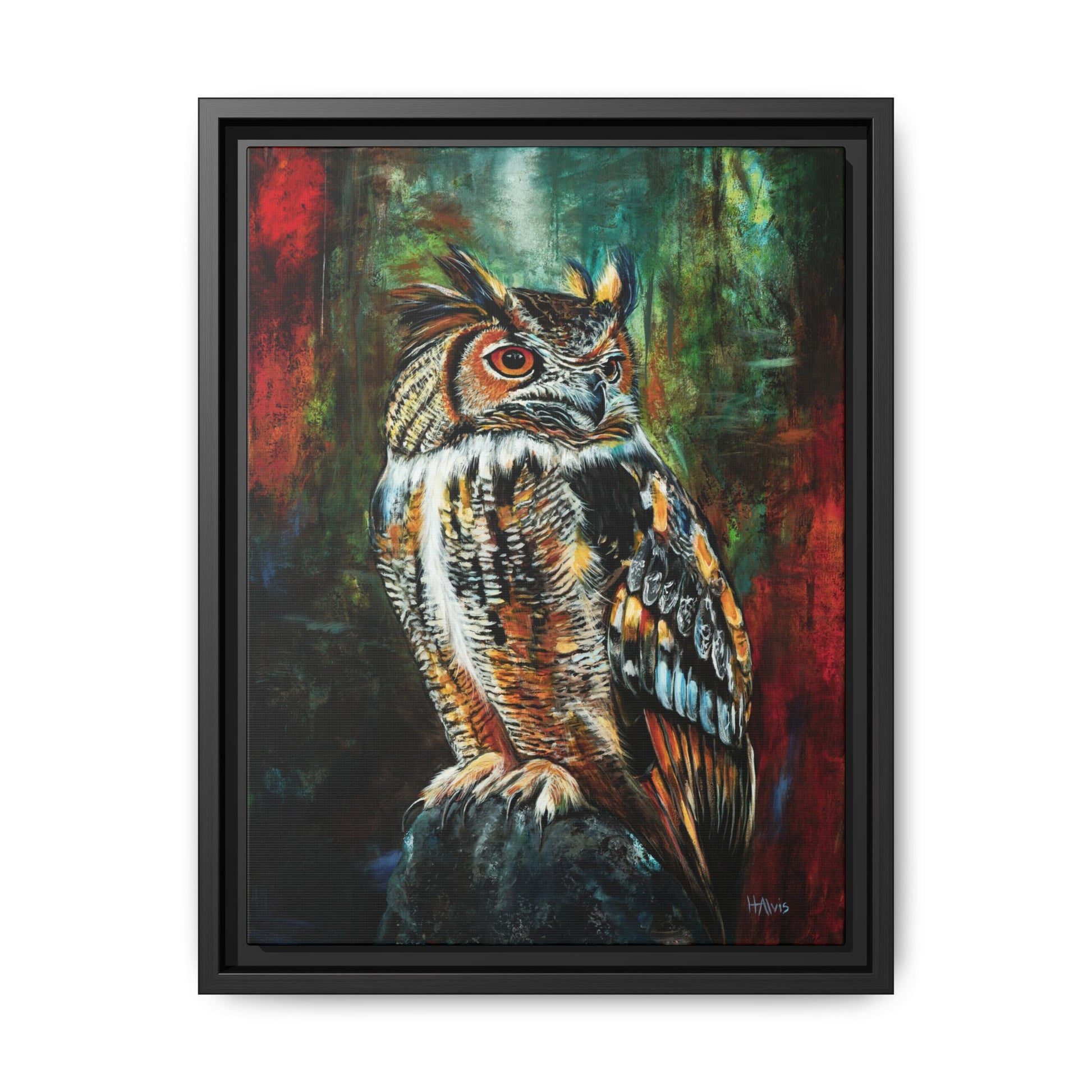 Great Horned Owl - Framed Canvas