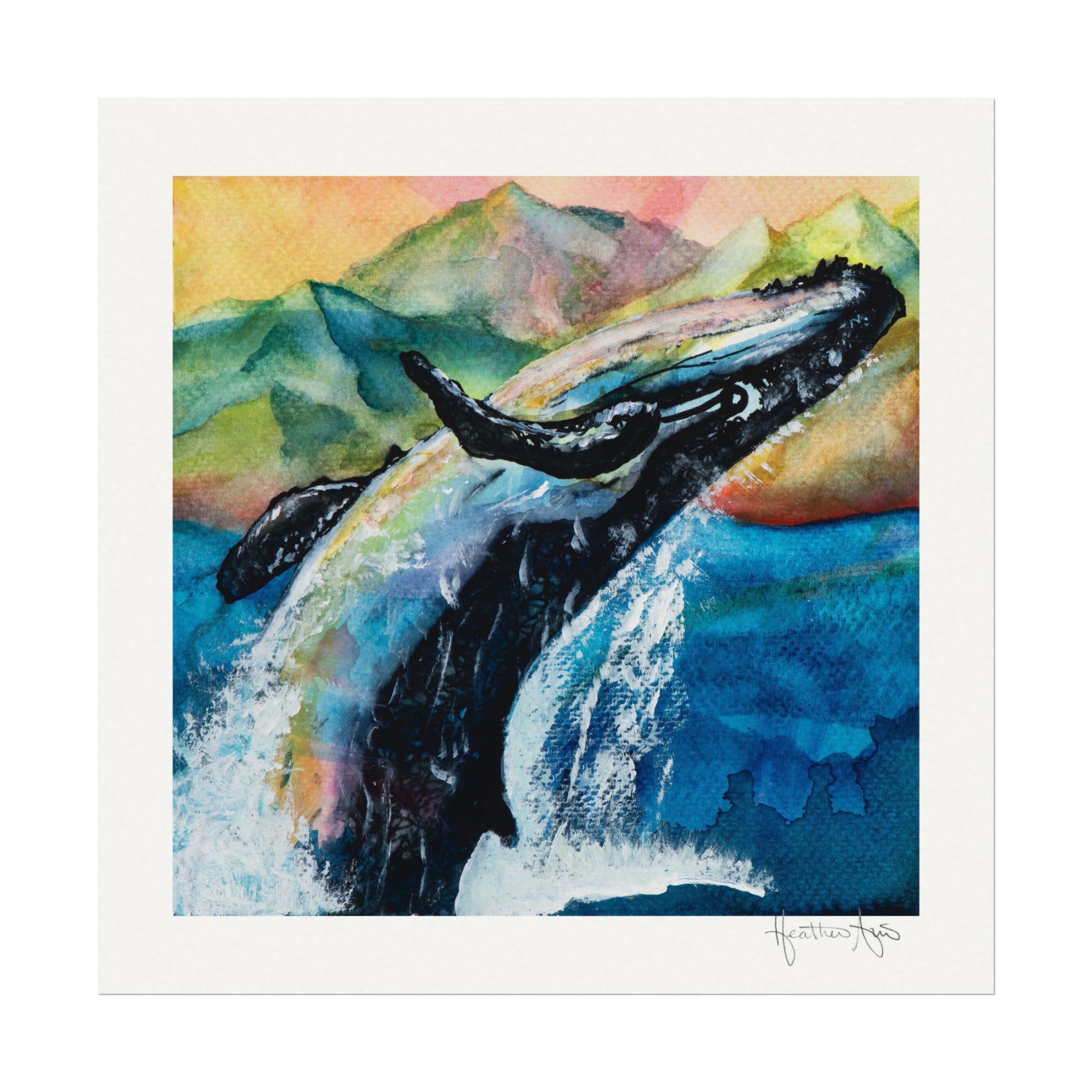 Whale Breaching — Watercolor Paper