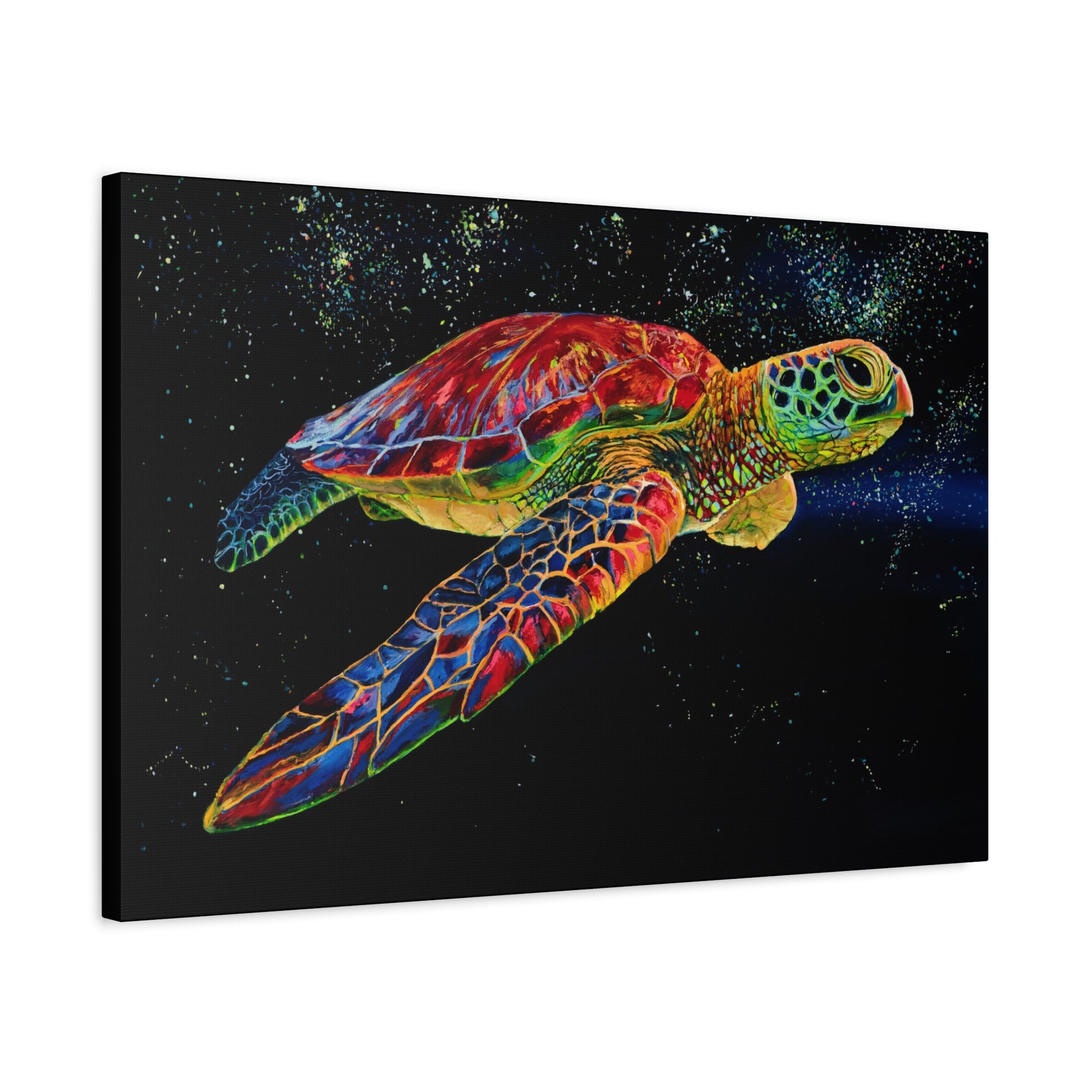 Sea Turtle in Bioluminescence — Stretched Canvas
