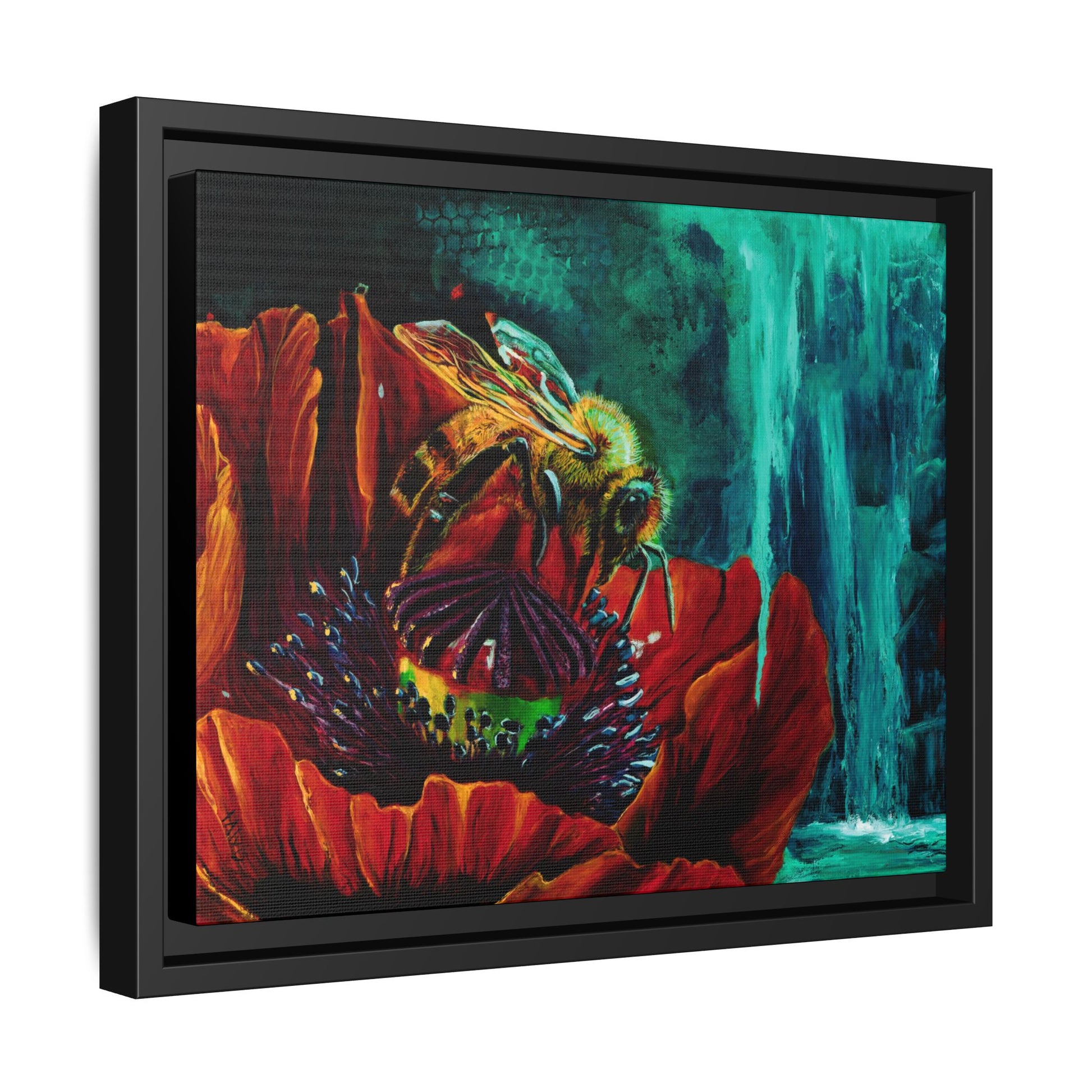 Honeybee and the Poppy – Framed Canvas