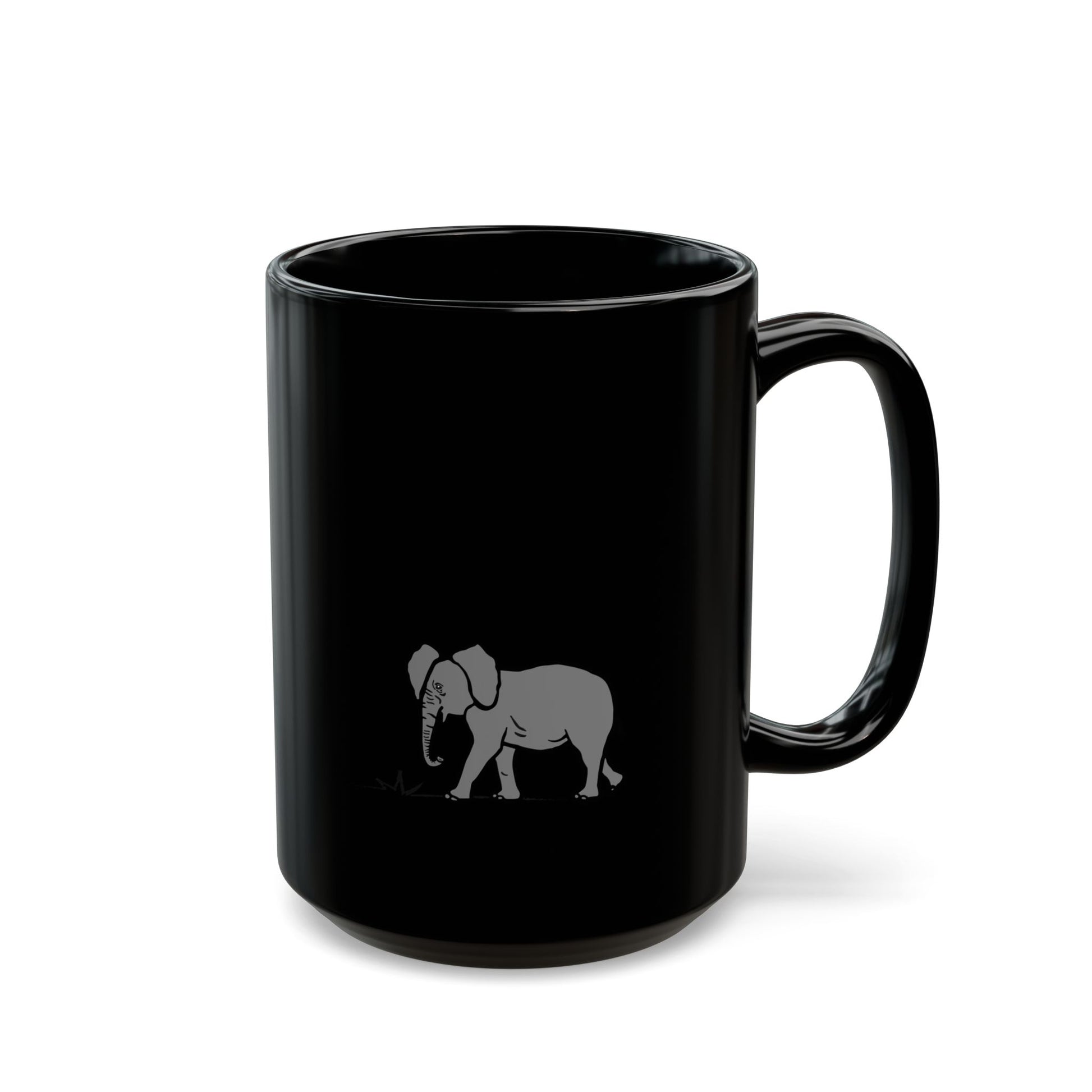 Elephant Silhouette Black Mug — Minimal Grey Elephant Coffee Cup (11oz/15oz)