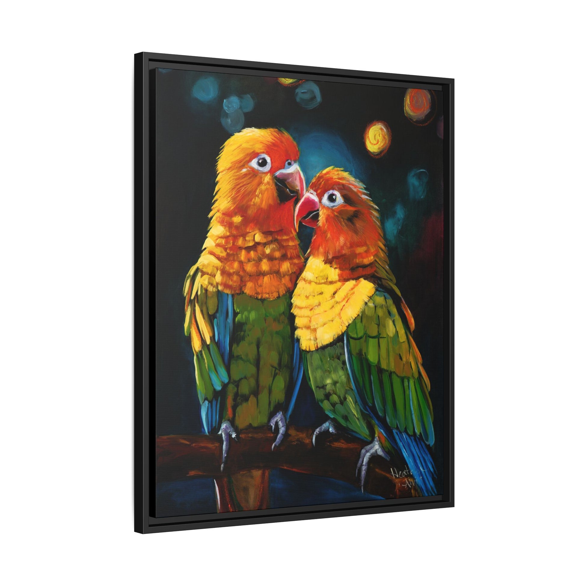 Sun Conure Parrots — Framed Canvas