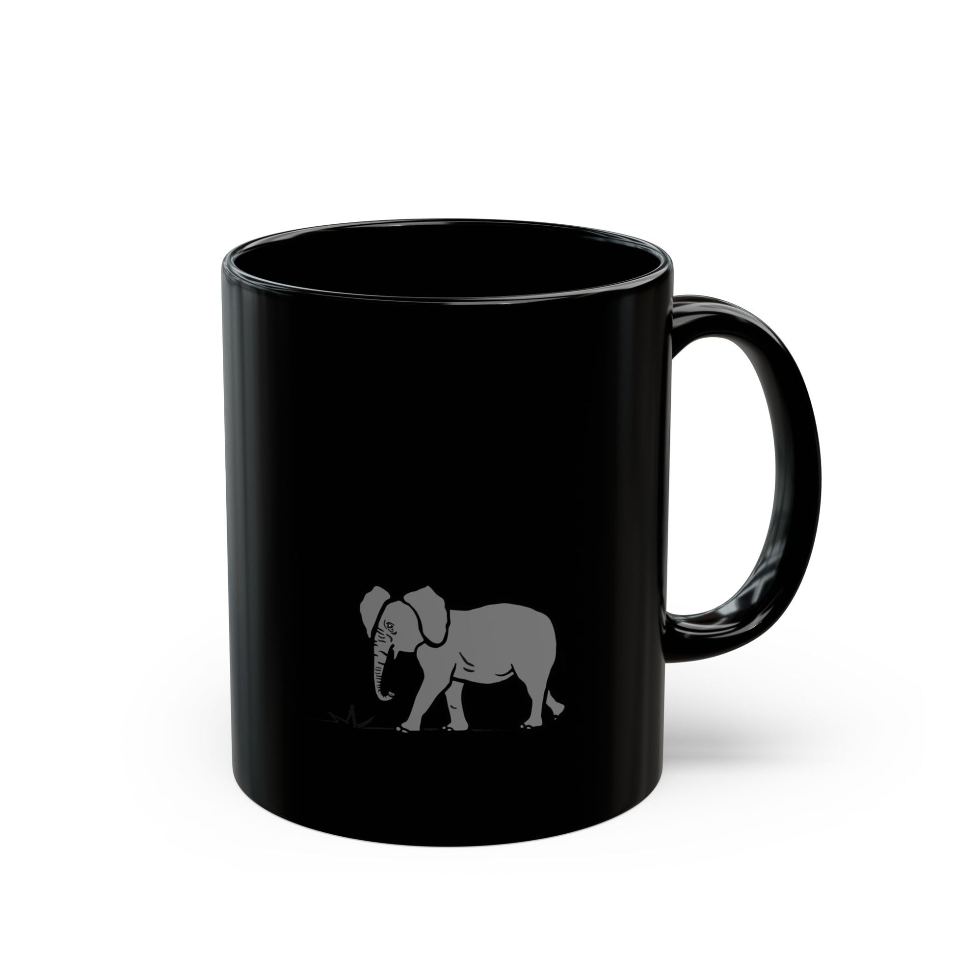 Elephant Silhouette Black Mug — Minimal Grey Elephant Coffee Cup (11oz/15oz)